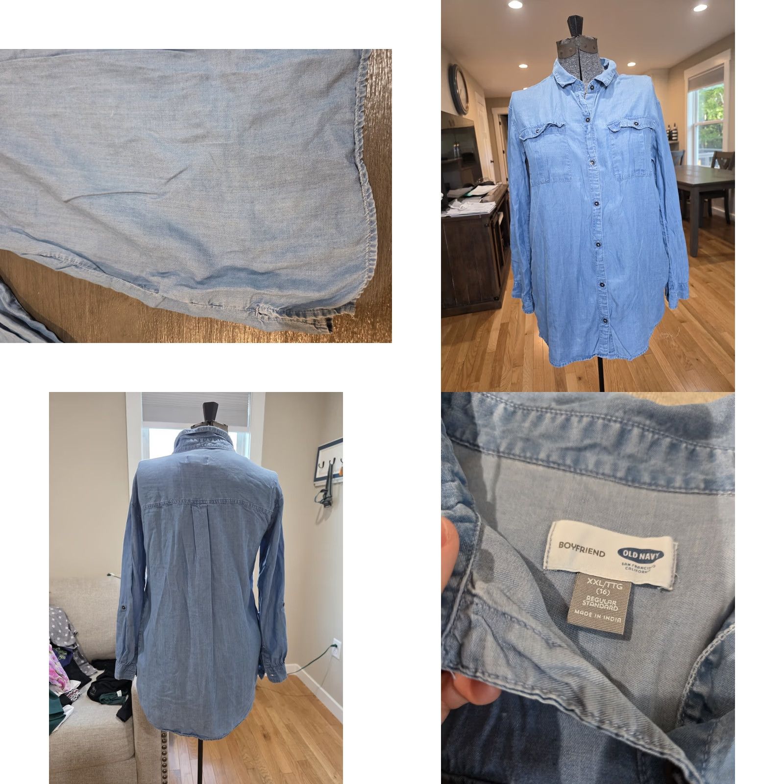 Old Navy Old Navy Western Jean Denim Button Down 100% Cotton Shirt Dress sz L Blue Knee Length Womens Dress, Pre-owned Good, Tiny Stain Size L / US 10 / IT 46 - 9 Thumbnail