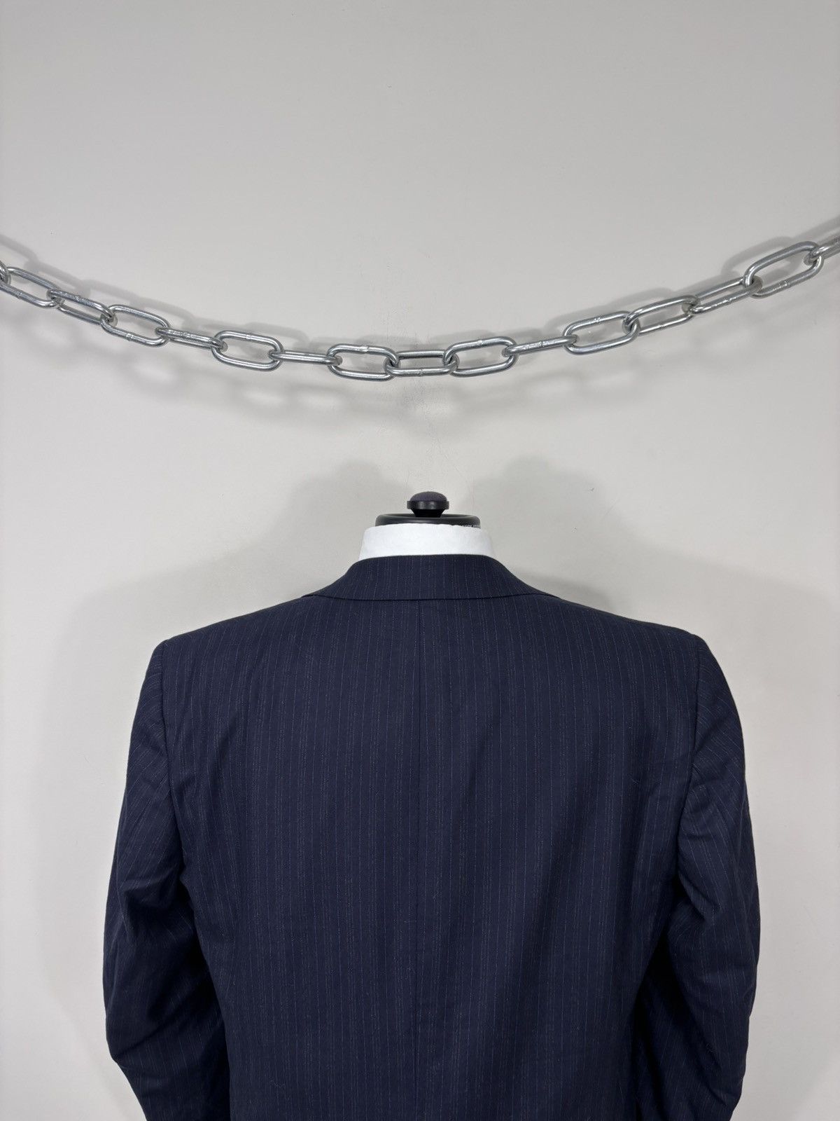 David August David August “ Black “ Navy Blue Striped Wool Blazer Jacket Size 44R - 10 Thumbnail