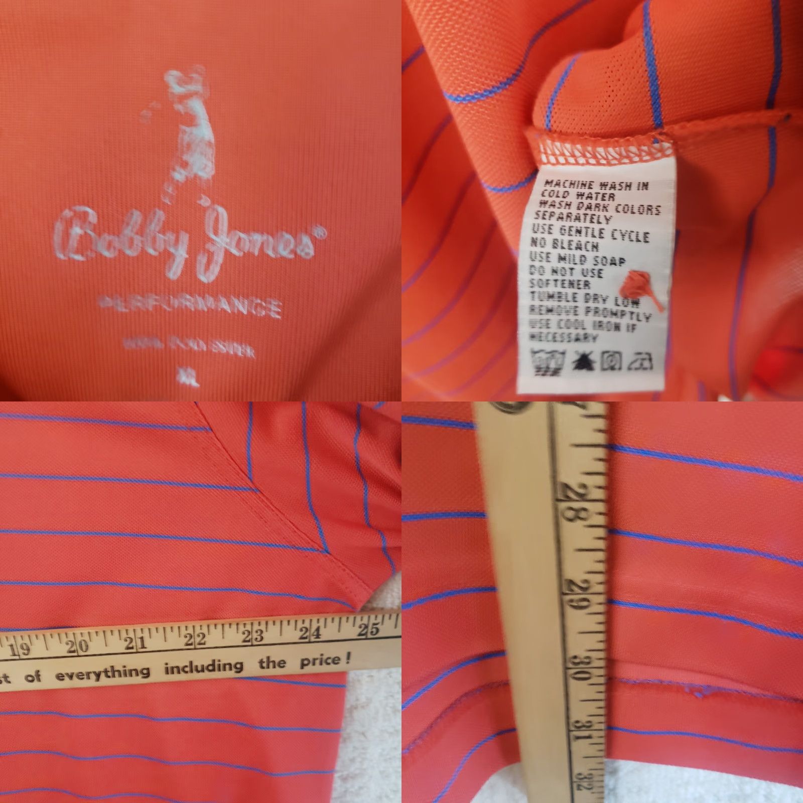 Vintage Bobby Jones Performance Polo GolfShirt Men's XL Orange Blue Stripe Short Sleeve Collared Button Stay Classic Polo Shirt Spring Island Logo Size US XL / EU 56 / 4 - 9 Thumbnail