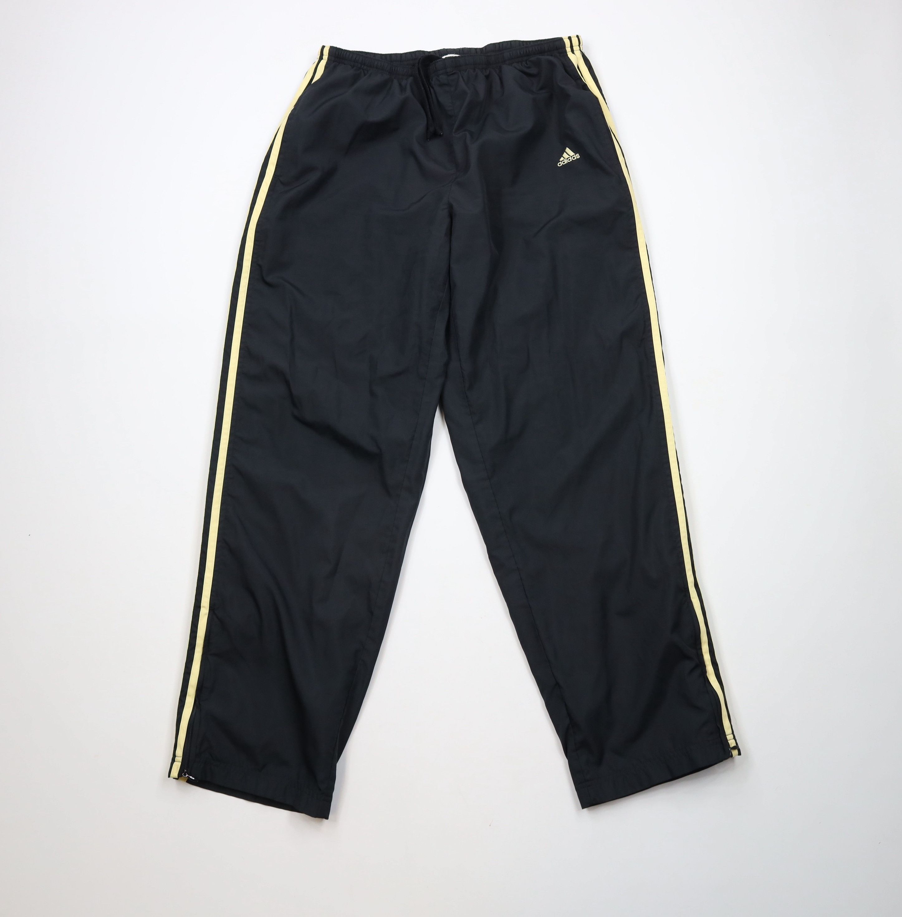 Adidas × Vintage Vintage Adidas Lined Wide Leg Windbreaker Pants Black Gold Size US 38 / EU 54 - 1 Thumbnail