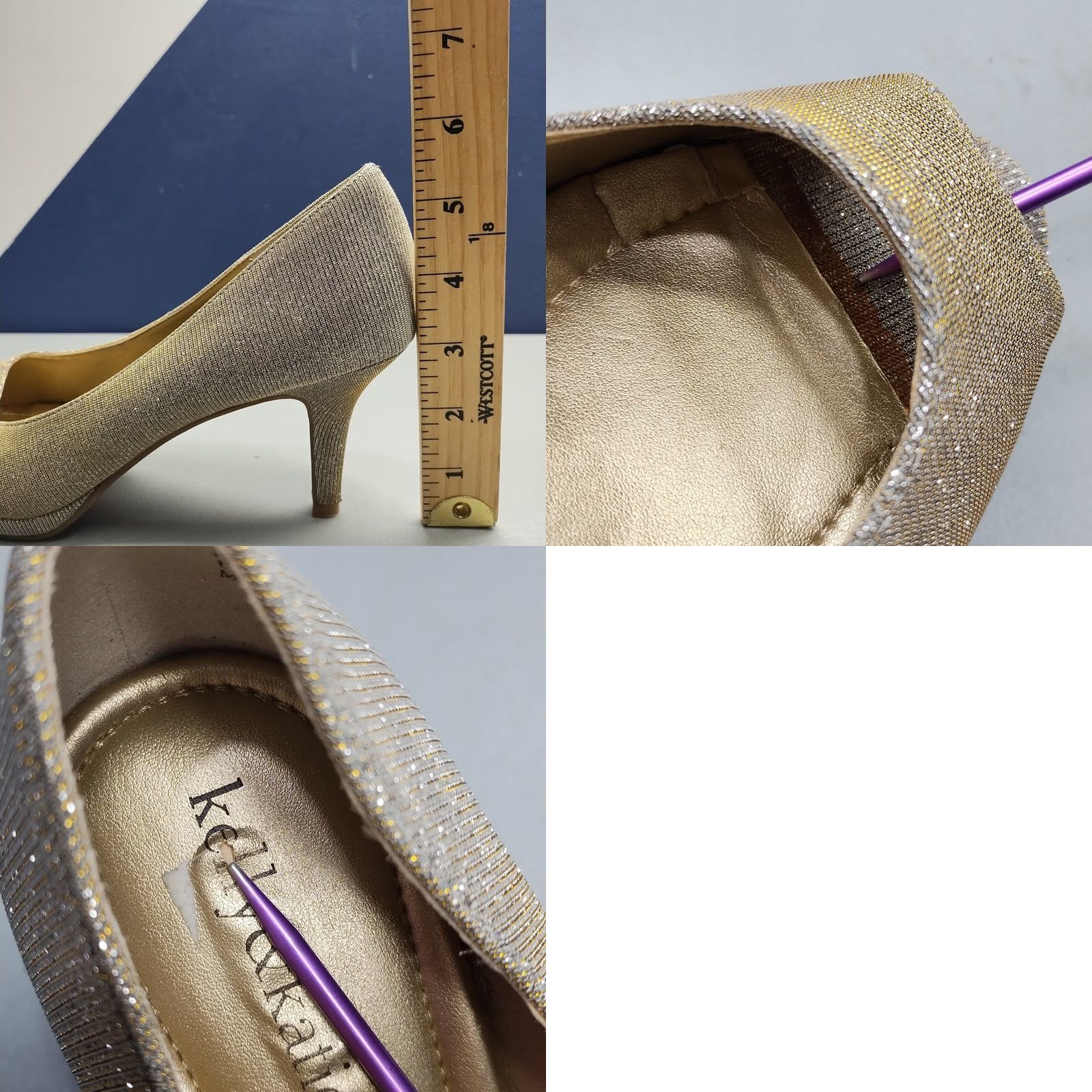 Vintage Kelly & Katie Tibalt Heels Womens Size 8 Silver Gold Metallic Glitter Peep Toe Pump Womens 8 Silver Gold Glitter Peep Toe Stiletto Heels Size US 8 / IT 38 - 8 Thumbnail