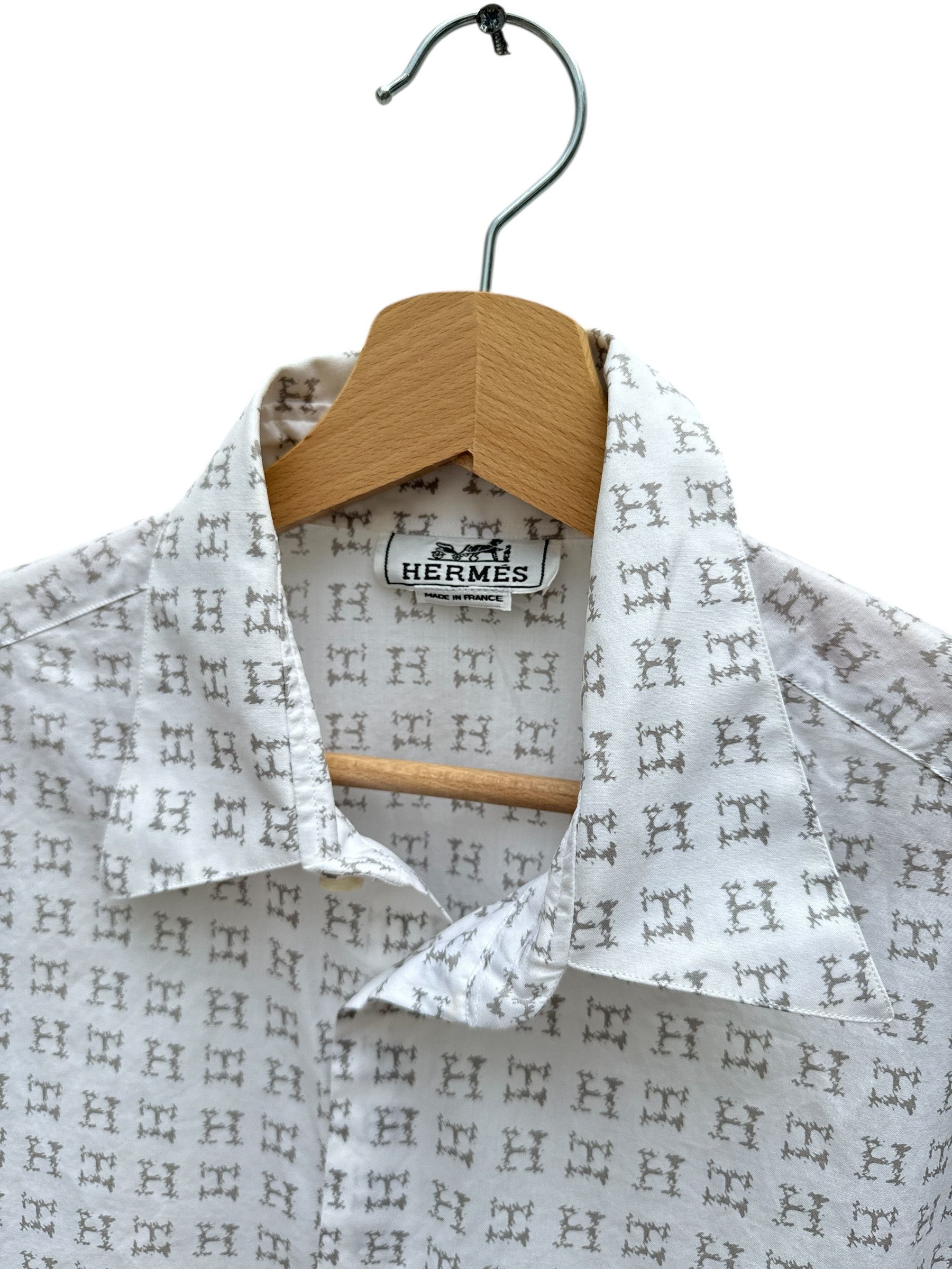 Hermes White Cotton Monogram Shirt Size US M / EU 48-50 / 2 - 3 Thumbnail
