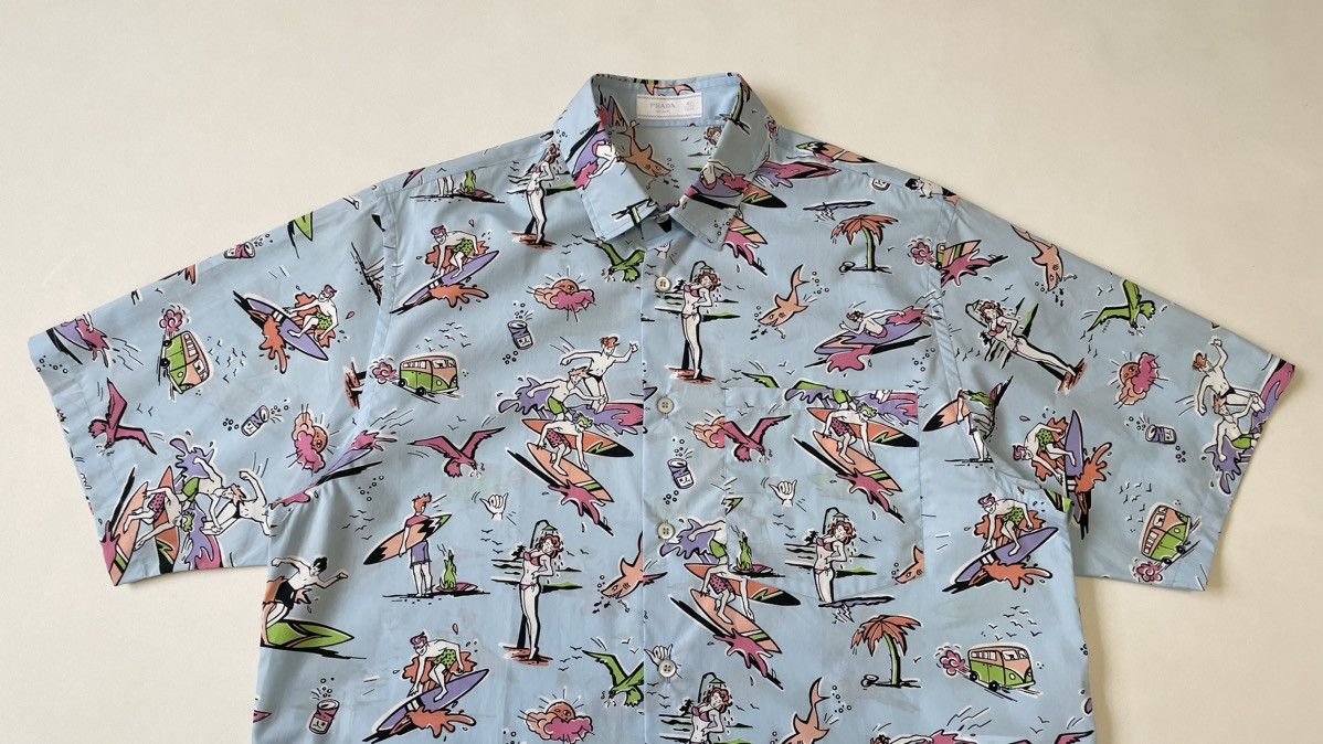 Prada S/S 12 ‘Surf’ Print Short Sleeve Shirt Size US L / EU 52-54 / 3 - 3 Thumbnail