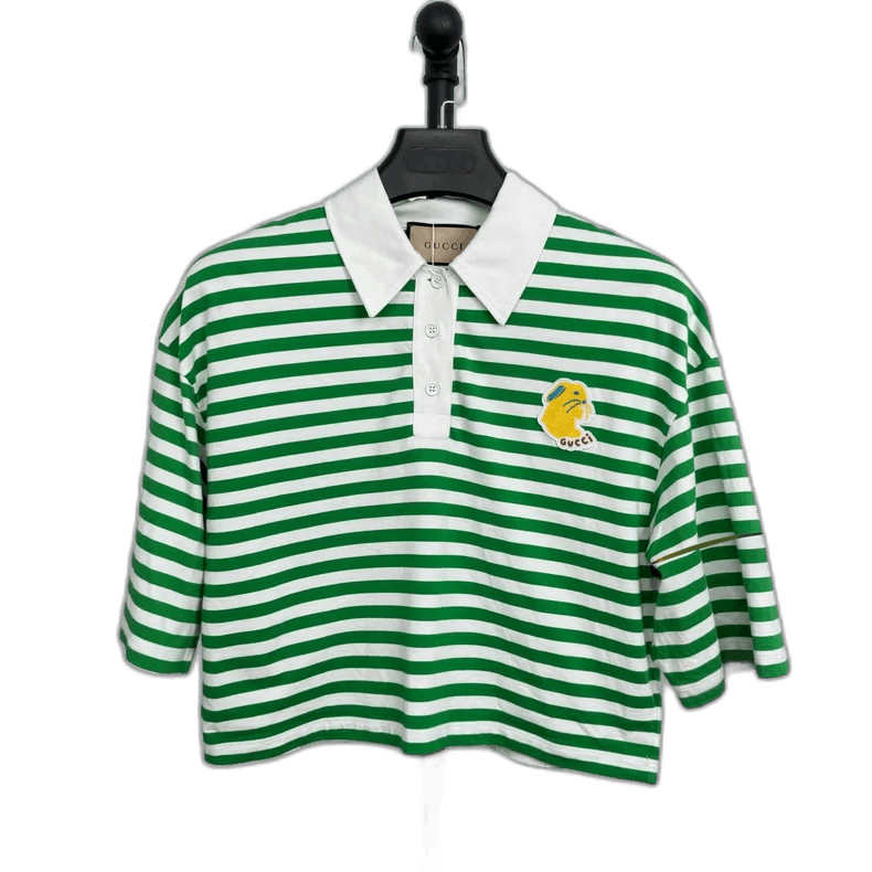 Gucci Gucci Green White Striped Short Sleeve Polo-2505 Size US S / EU 44-46 / 1 - 1 Thumbnail