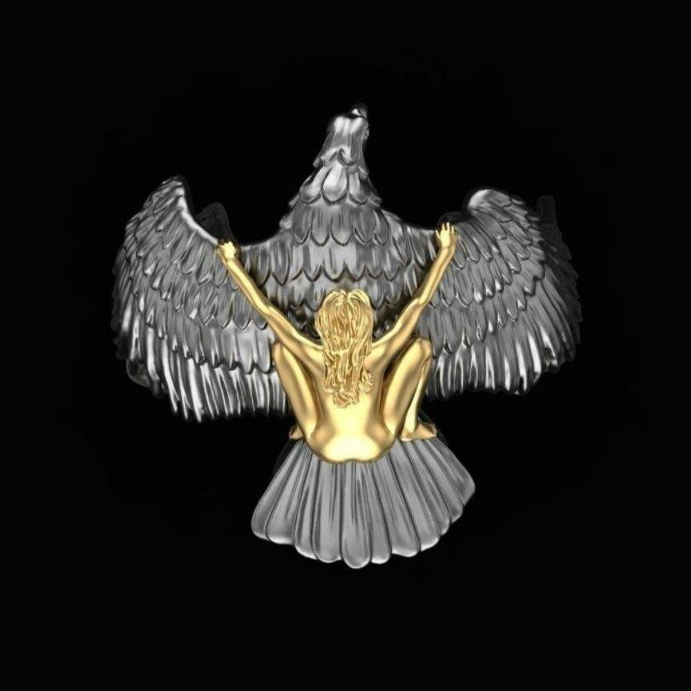 Designer Girl Flying on The Eagle Two Tone Punk Rock Ring - Size 9 Size ONE SIZE - 3 Thumbnail