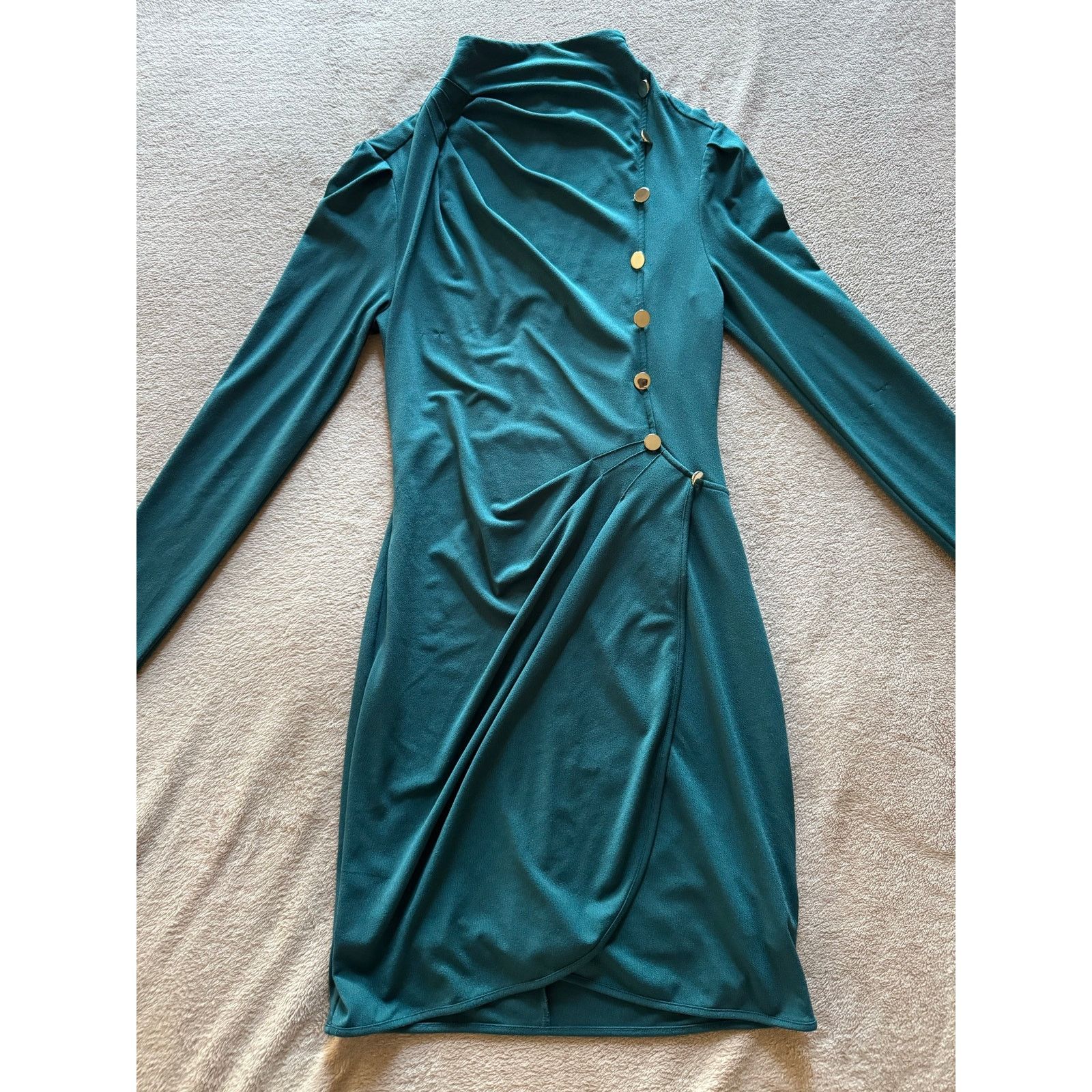 Georges Marciano Marciano Guess Teal Bodycon Dress Gold Coin Buttons Draped Size XS / US 0-2 / IT 36-38 - 1 Thumbnail