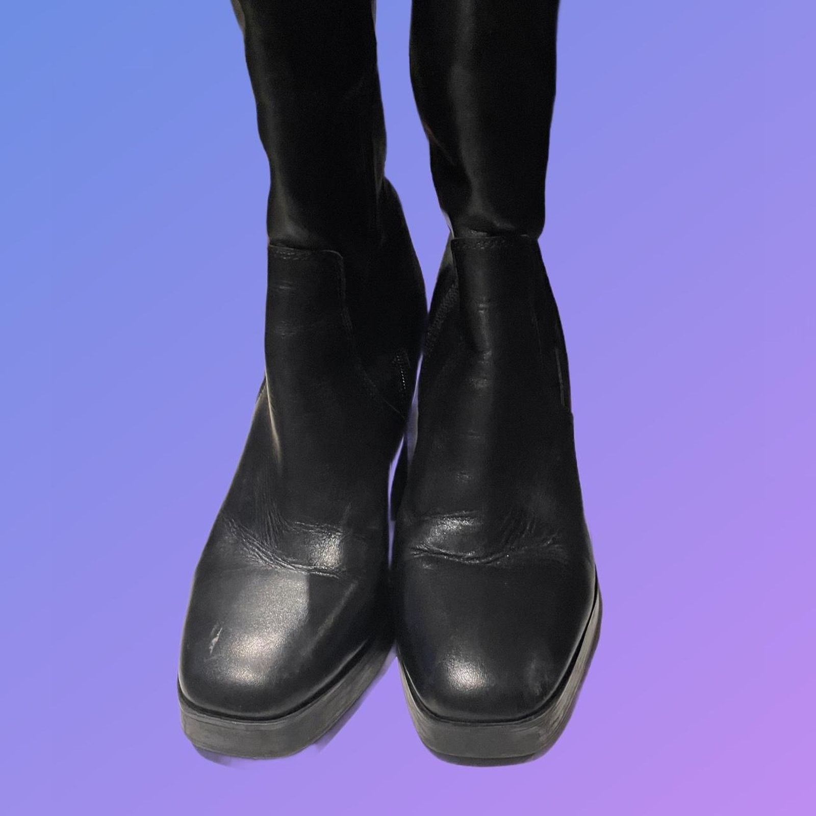 Aldo Aldo black leather knee high platform Size US 8 / IT 38 - 2 Thumbnail