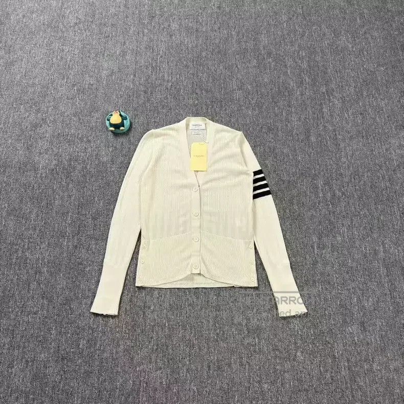 Thom Browne Thom Browne White striped knit cardigan Size S / US 4 / IT 40 - 1 Thumbnail