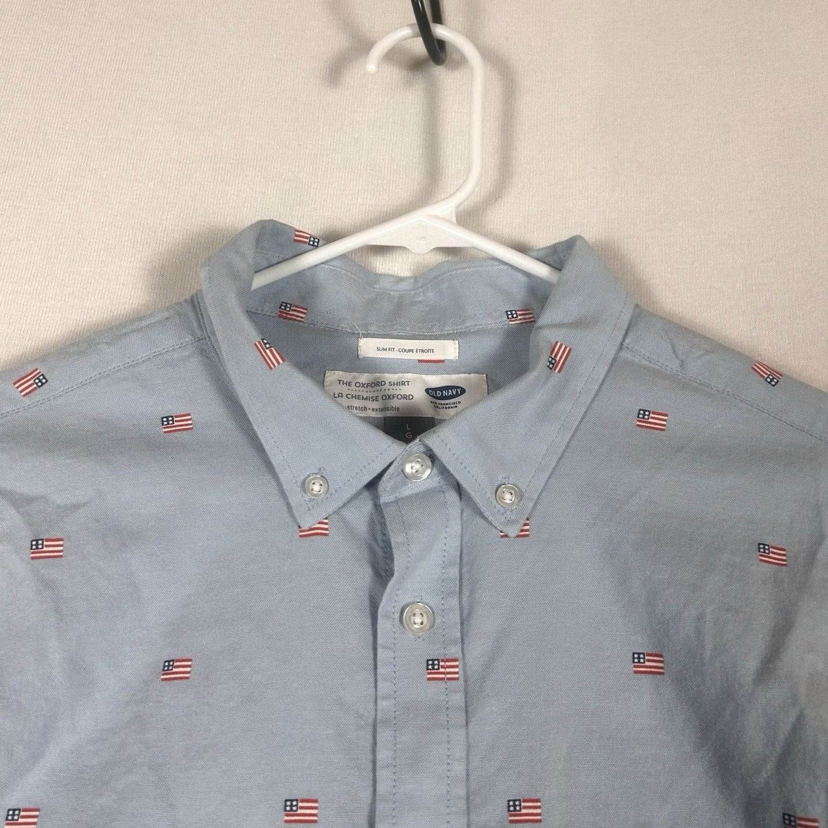 Old Navy Old Navy Shirt Mens Large Slim Fit Blue American Flag Built-In Flex Oxford Shirt Size US L / EU 52-54 / 3 - 2 Thumbnail