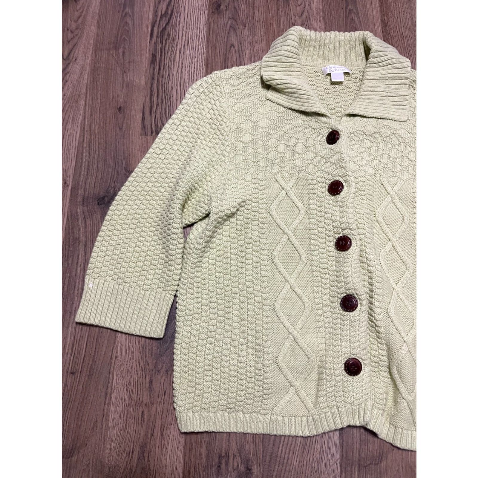 Vintage Christopher & Banks Sweater Cardigan Women M Green KnIT Button Knit Casual Size M / US 6-8 / IT 42-44 - 3 Thumbnail