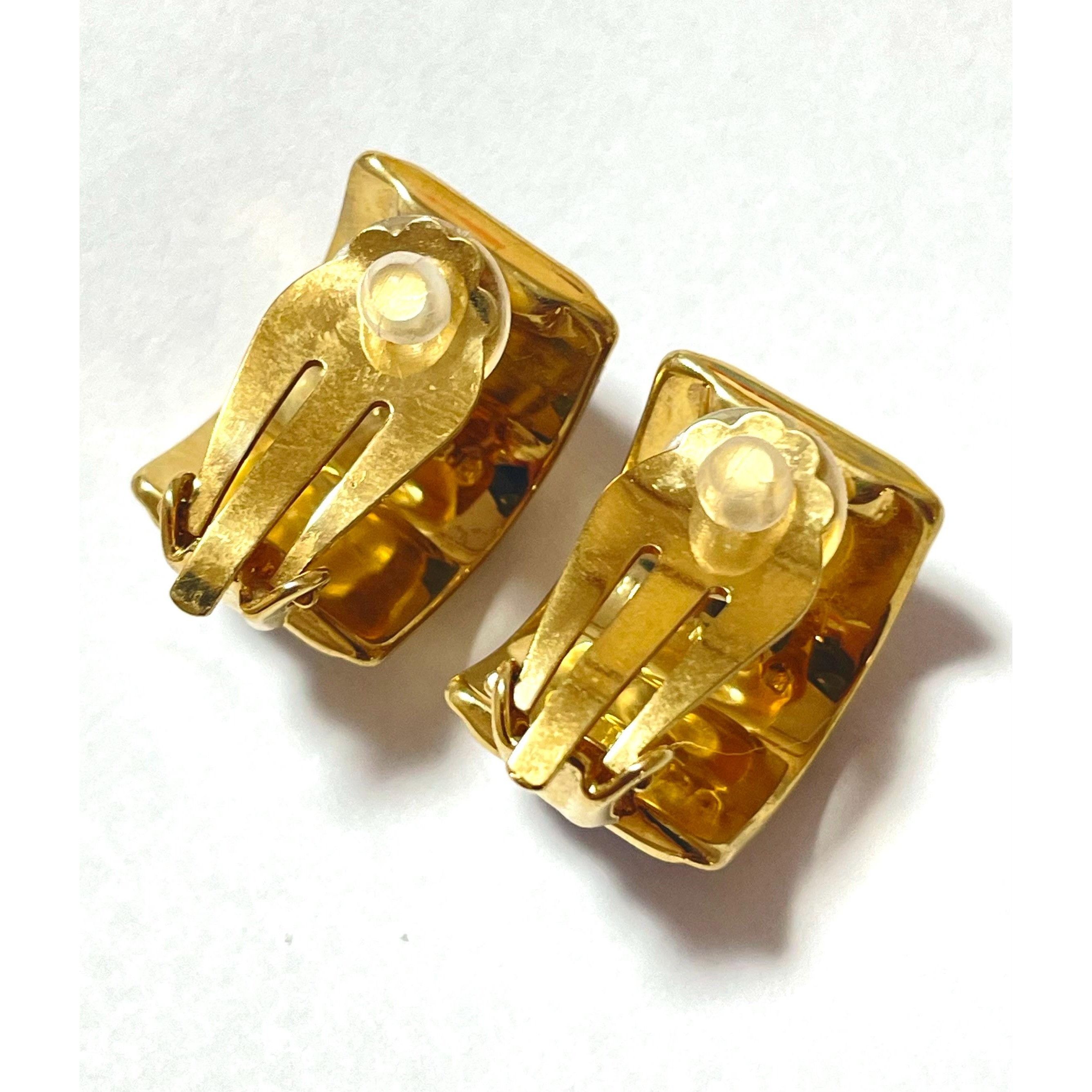Hermes Vintage Hermes cloisonne, enamel golden earrings with blue Size ONE SIZE - 8 Thumbnail