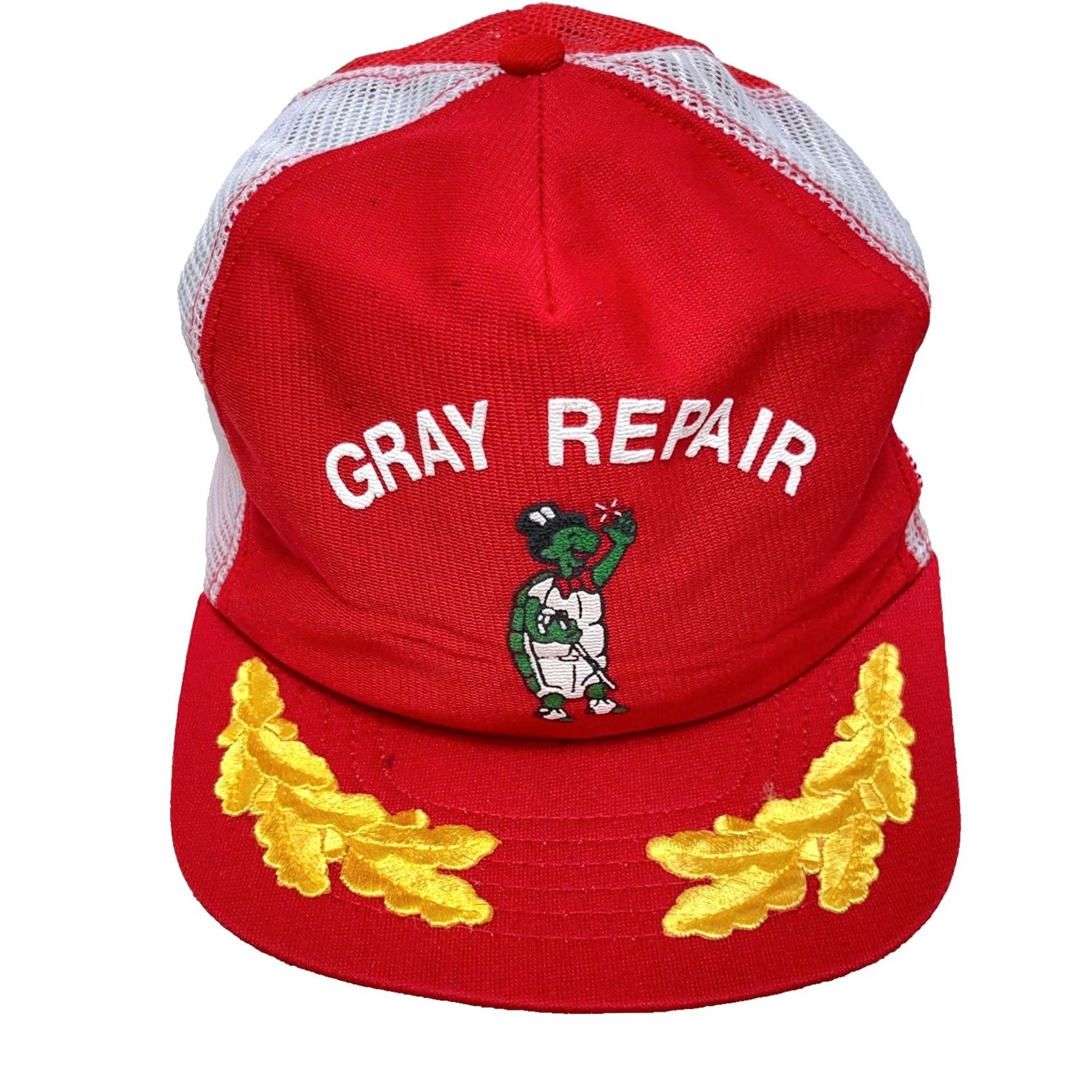 Vintage Vintage 80s Trucker Hat Cap SnapBack Pinwheel Red Gray USA Repair Turtle Made In Size ONE SIZE - 2 Thumbnail