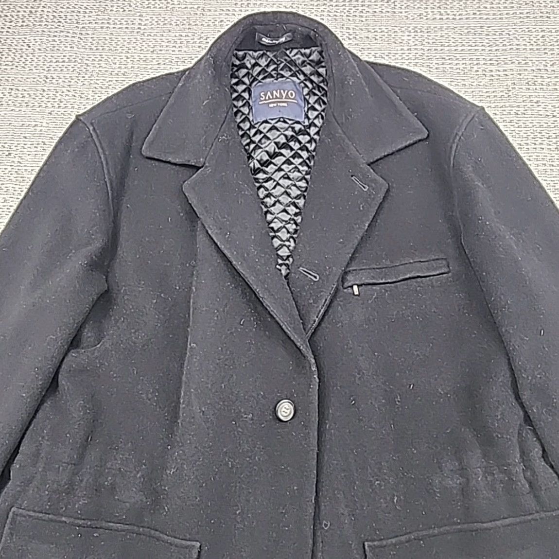 Vintage VINTAGE Sanyo Overcoat Mens Coat Wool Cashmere Blend Trench Long Button Front Large Black Stand-Up Collar Size US L / EU 52-54 / 3 - 4 Thumbnail
