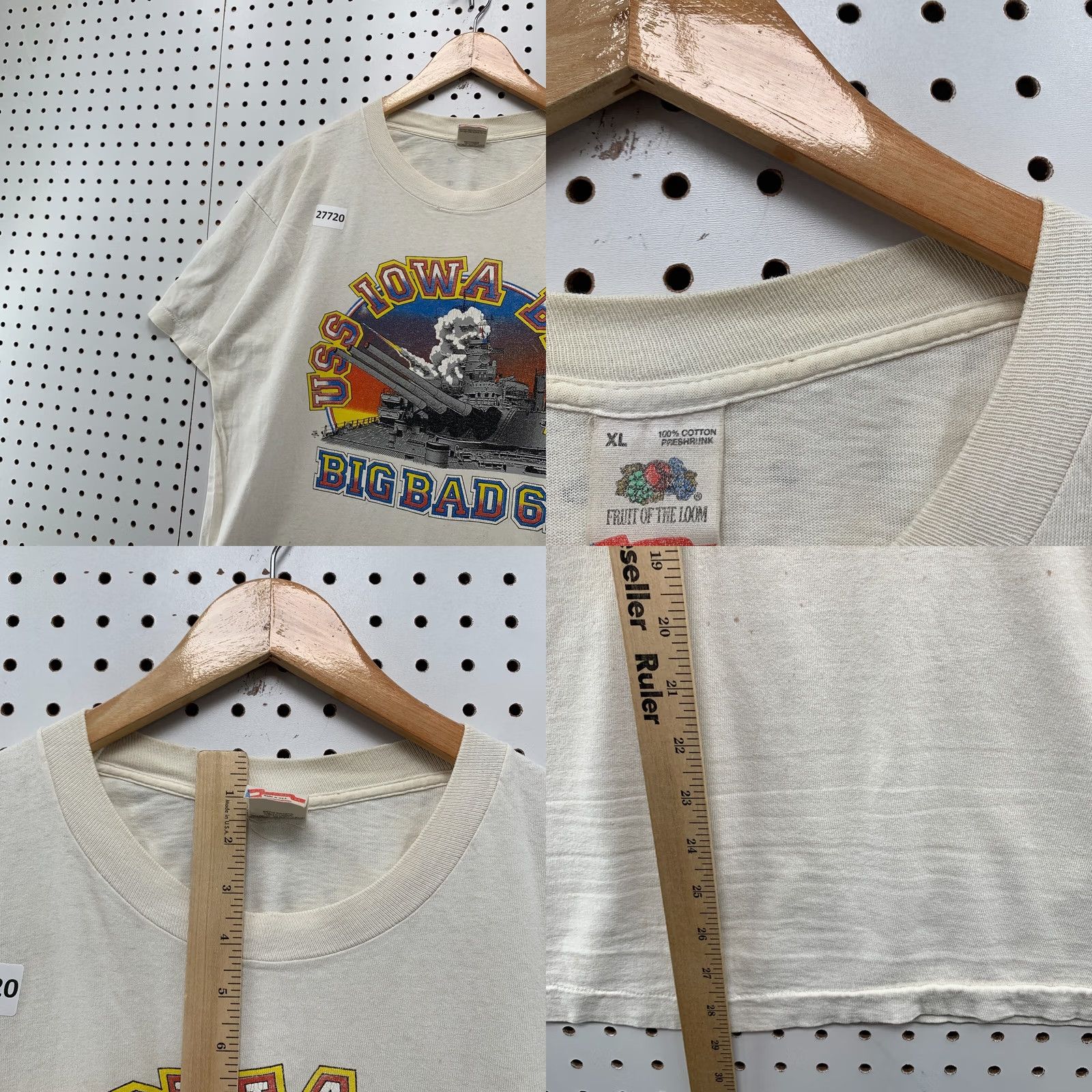 Fruit Of The Loom VINTAGE 80s USA Navy Shirt White Single Stitch USS IOWA BB 61 Large Fruit of the Loom T-Shirt Size US L / EU 52-54 / 3 - 8 Thumbnail