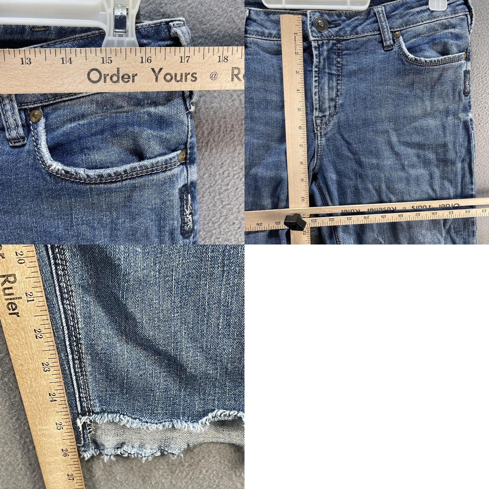 Silver Jeans Co. Silver Jeans Co. Calley Ankle Skinny Jeans Womens 34 Blue Distressed Raw Hem Denim Cotton Elastane Mid Wash Embroidered Pockets 5 Pocket Zip Size 24" / US 00 / IT 34 - 8 Thumbnail