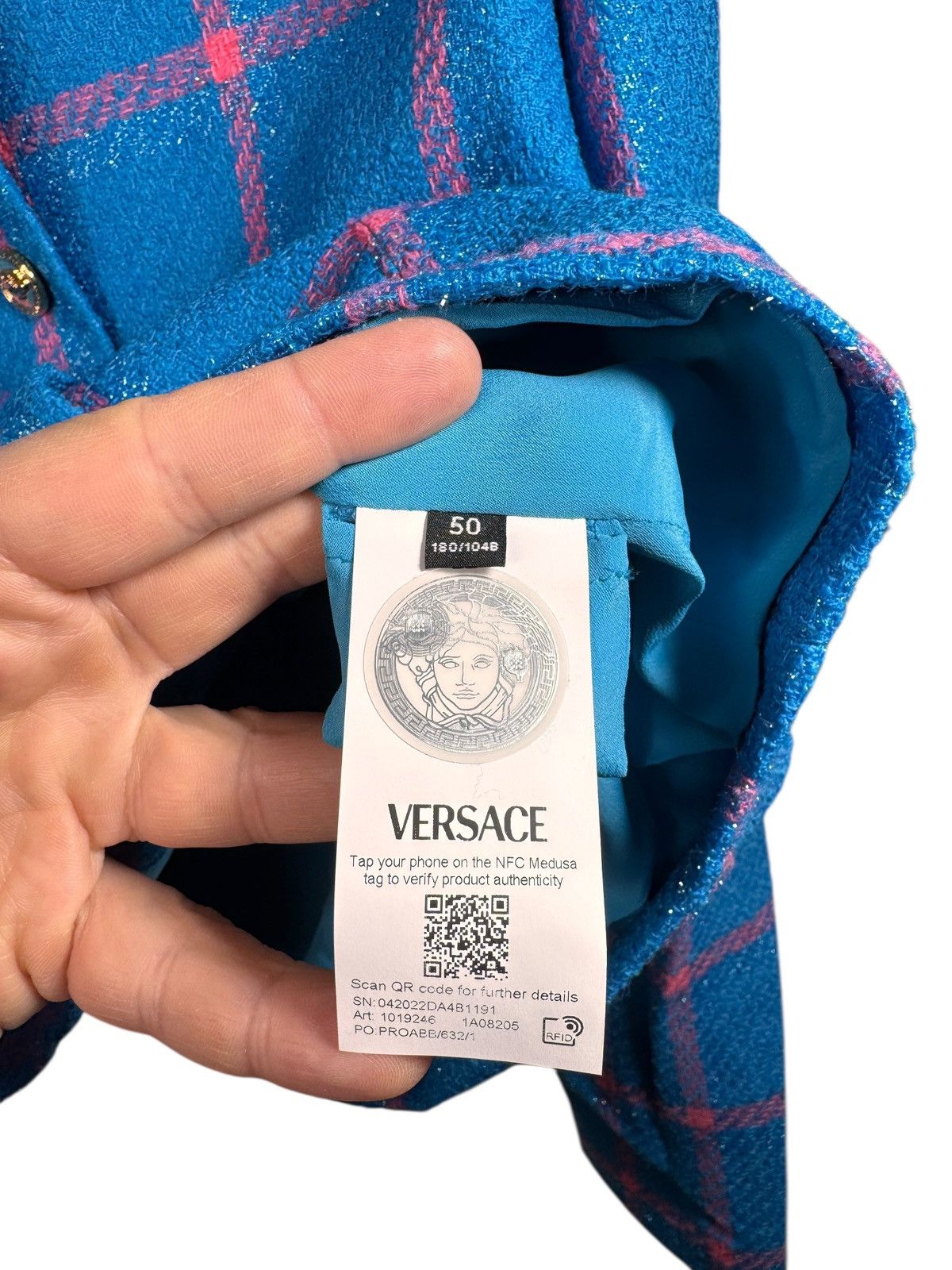 Versace Versace Wool Lurex Windowpane Jacket Blue Size XL / US 12-14 / IT 48-50 - 9 Thumbnail