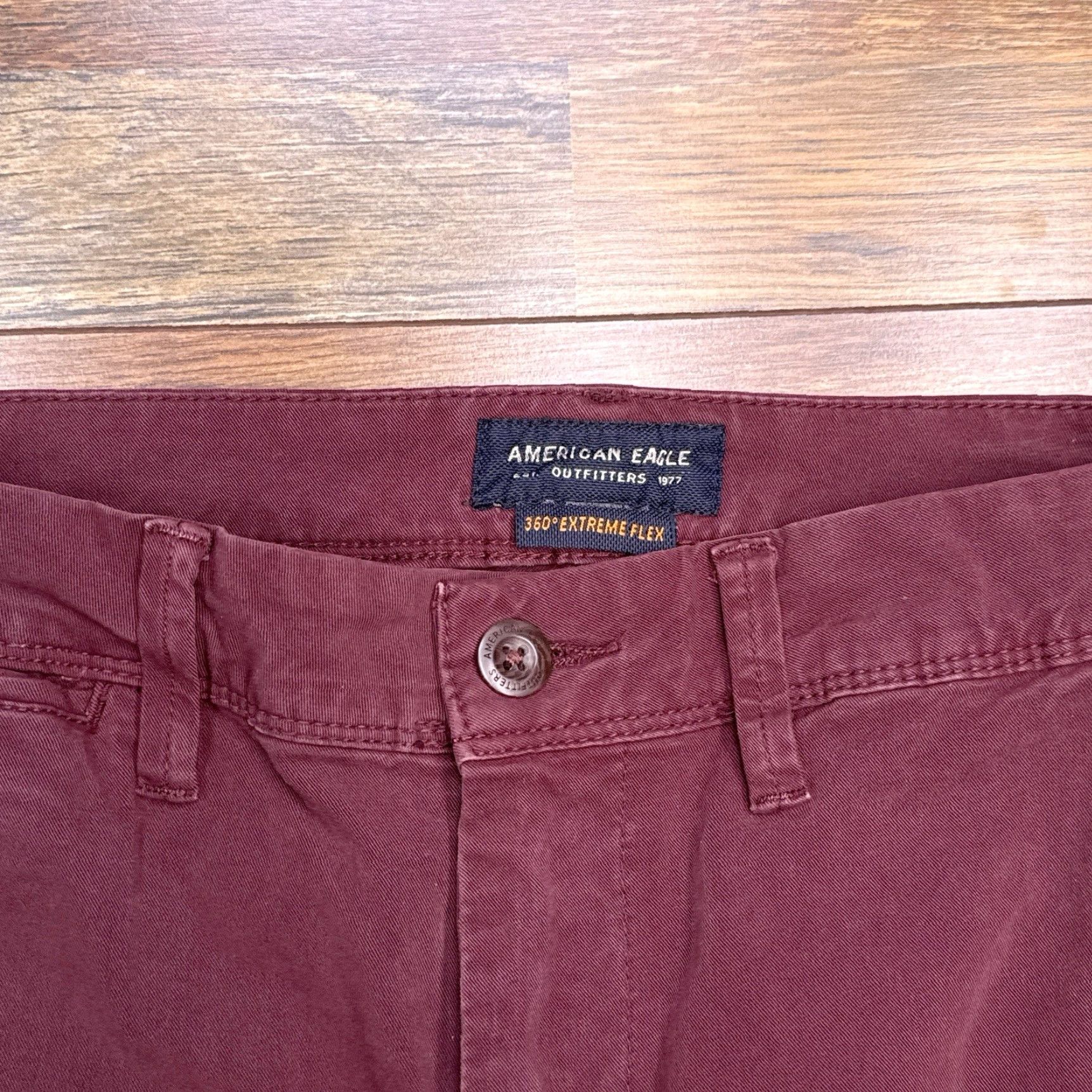 American Eagle Outfitters American Eagle 360 Extreme Flex Slim Pants Mens 28x30 Burgundy Stretch Size US 28 / EU 44 - 2 Thumbnail