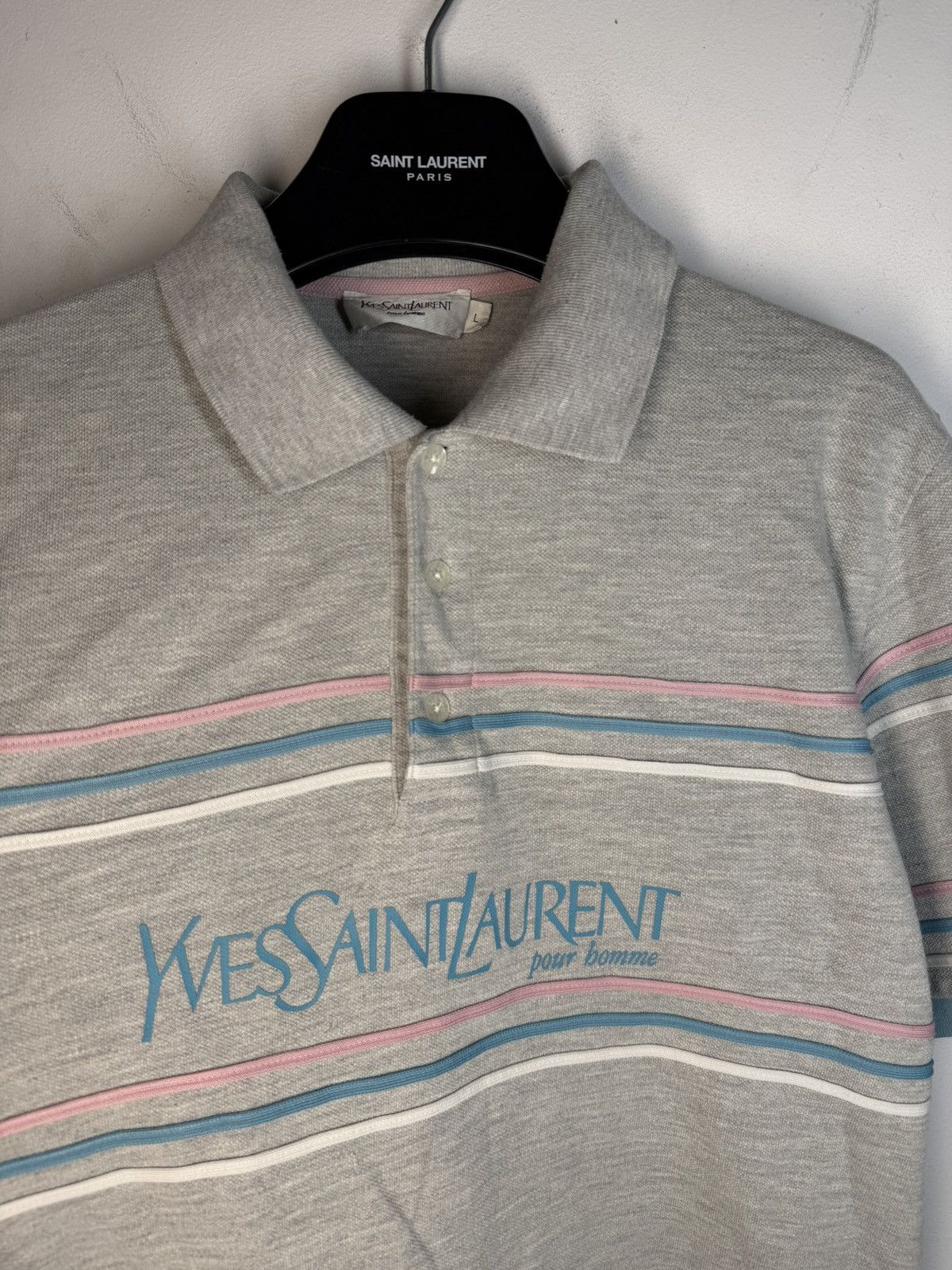 Yves Saint Laurent Grey YSL Polo Shirt Spell Out YSL Shirt YSL Tee Size US L / EU 52-54 / 3 - 8 Thumbnail