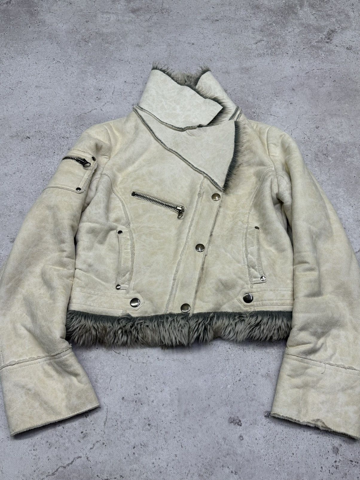 Japanese Brand Vintage 00s Marble Fur/Suede Cropped Rick OwensStyle Jacket Size US S / EU 44-46 / 1 - 2 Thumbnail