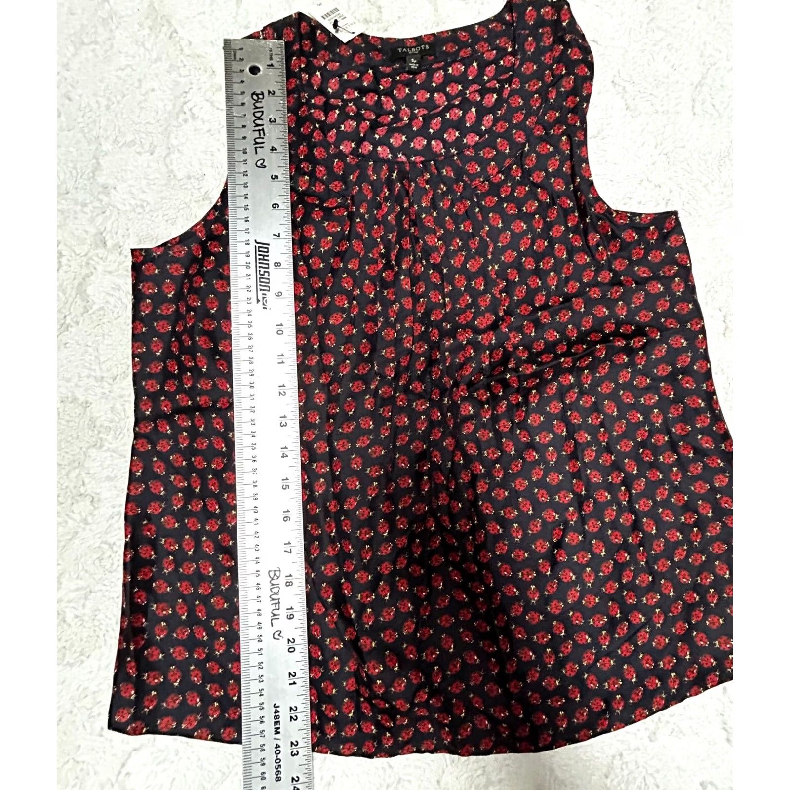 Talbots Talbots Blouse Shirt Sleeveless Silk Pleated Neck PS Women Blue Red Ladybug Pattern Size S / US 4 / IT 40 - 8 Thumbnail