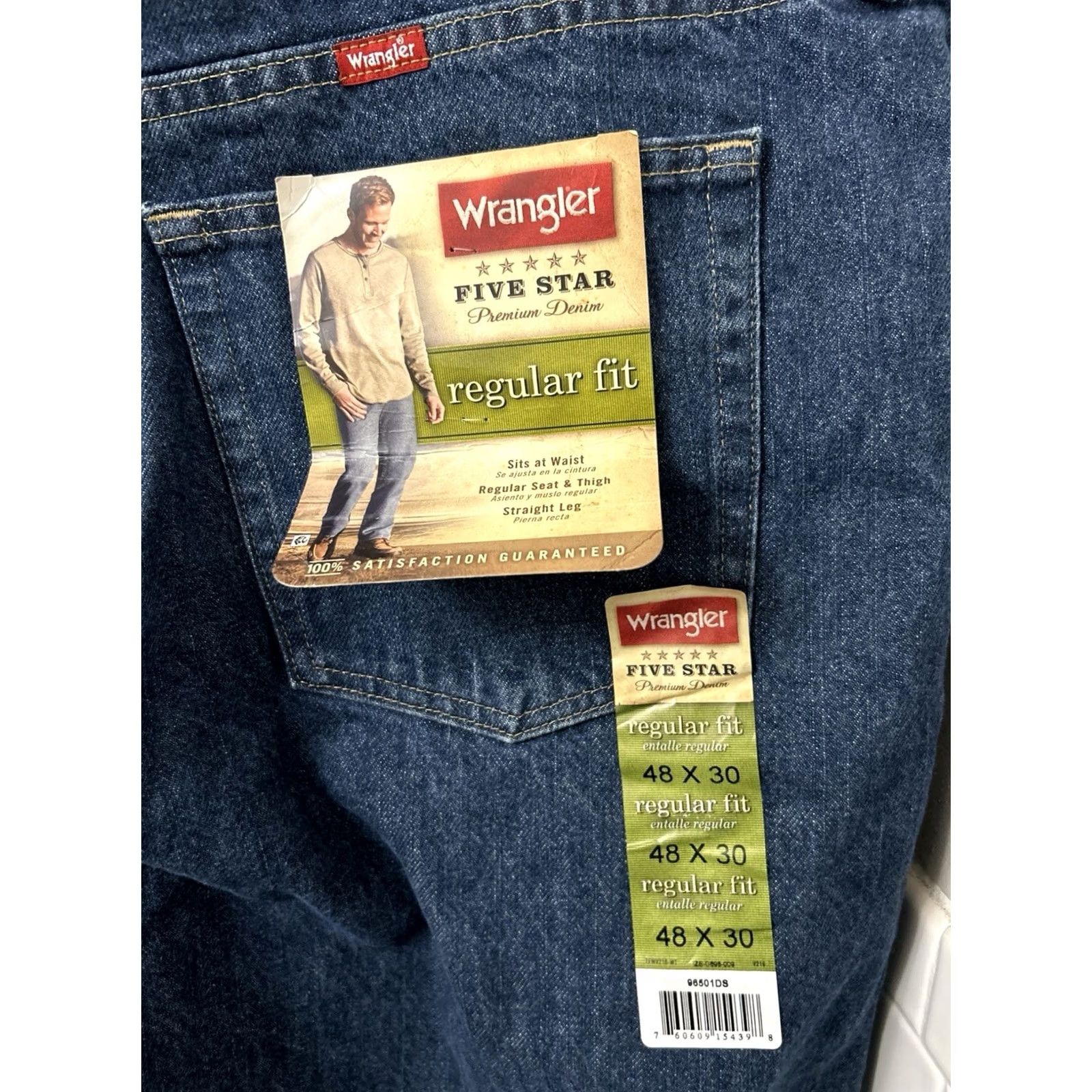 Wrangler Wrangler Five Star Jeans Mens 48x30 Blue Regular Fit Straight Leg Denim NWT Size US 32 / EU 48 - 5 Thumbnail