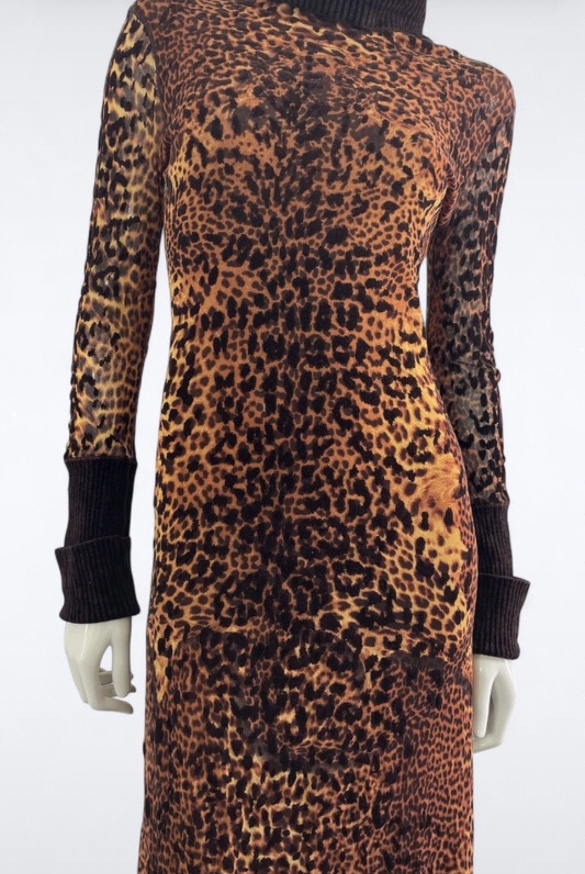 Leopard Print Turtleneck Maxi Dress By Jean Paul Gaultier
