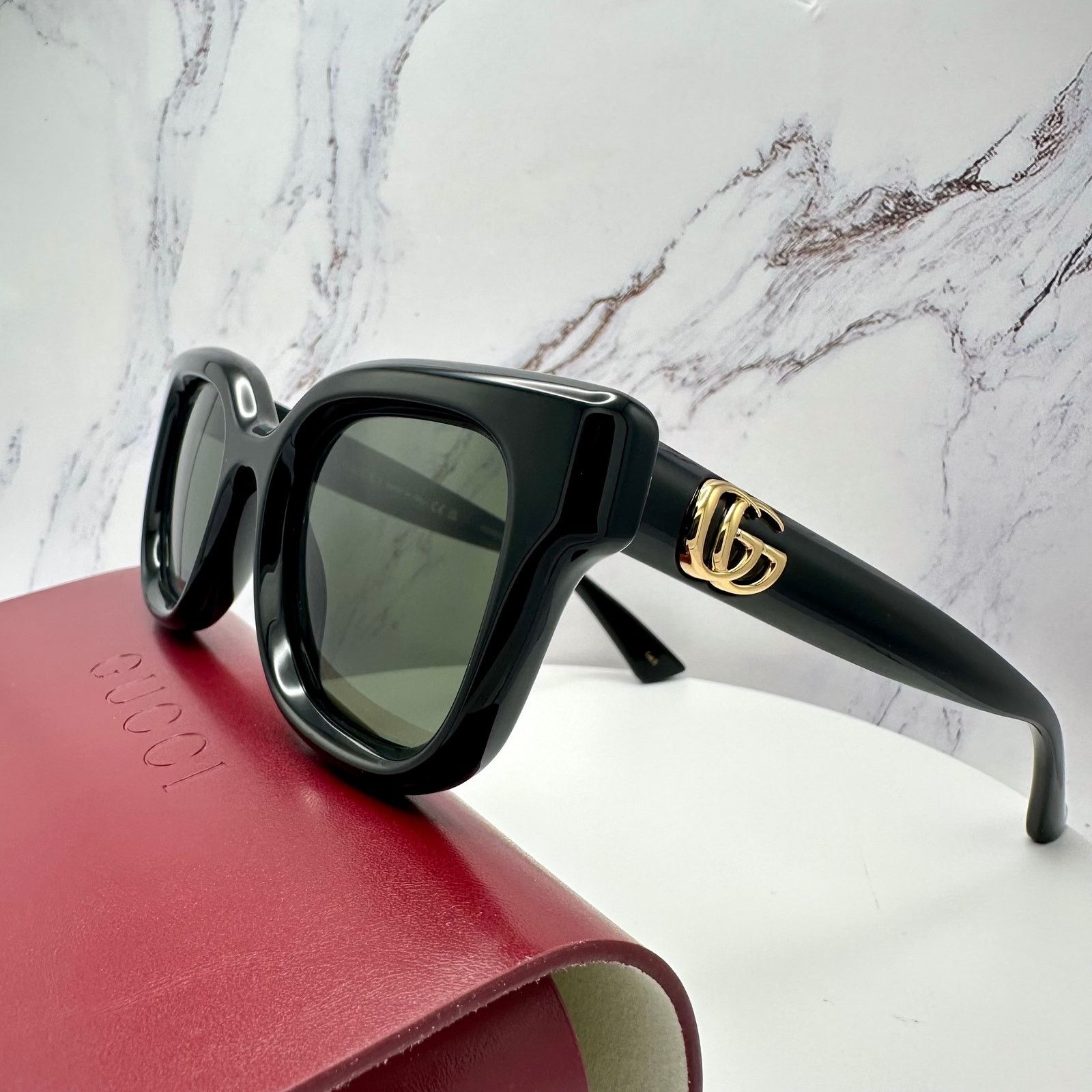 Gucci New GUCCI Sunglasses Black & Gold GG Logo Square Round Size ONE SIZE - 22 Thumbnail