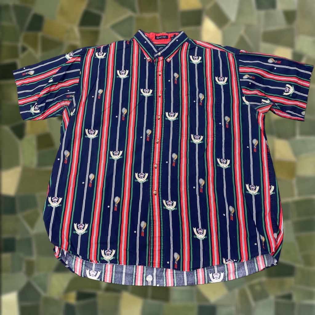 Vintage Tennis Club Shirt Mens XL Navy Striped Button Down Short Sleeve Allover Print Size US XL / EU 56 / 4 - 1 Thumbnail