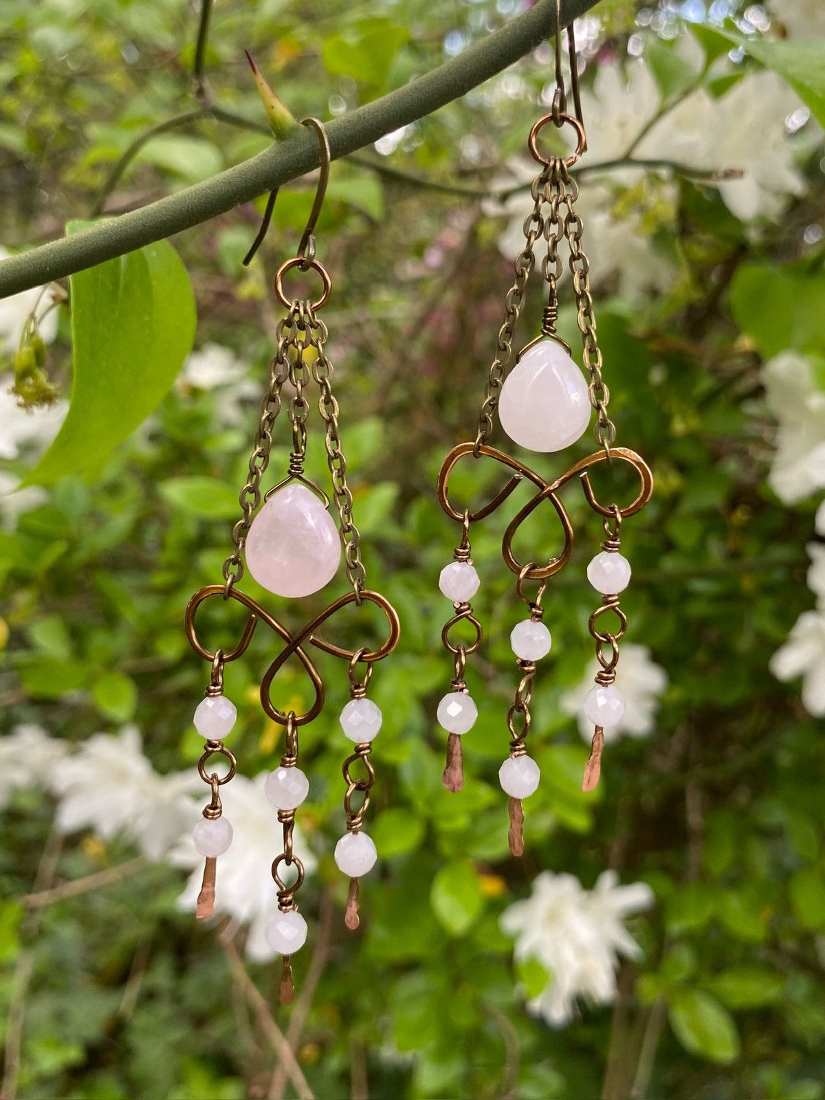 Handmade Rose Quartz Chandelier Earrings Size ONE SIZE - 6 Thumbnail
