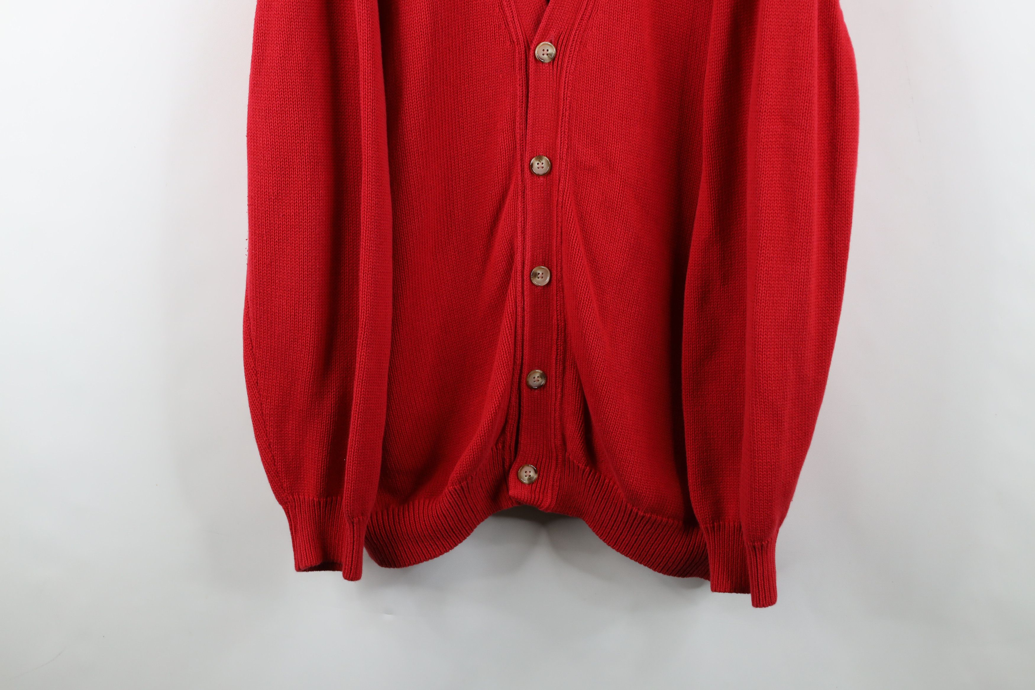 Lands' End Vintage 90s Lands End Cotton Knit Cardigan Sweater Red USA Size US XL / EU 56 / 4 - 3 Thumbnail