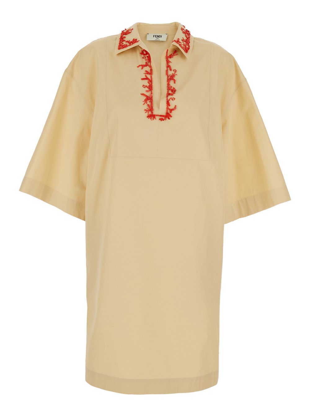 Fendi Beige Dress with Open Polo Shirt Style Collar and Embroidery on the Collar in Cotton Woman Size M / US 6-8 / IT 42-44 - 1 Thumbnail