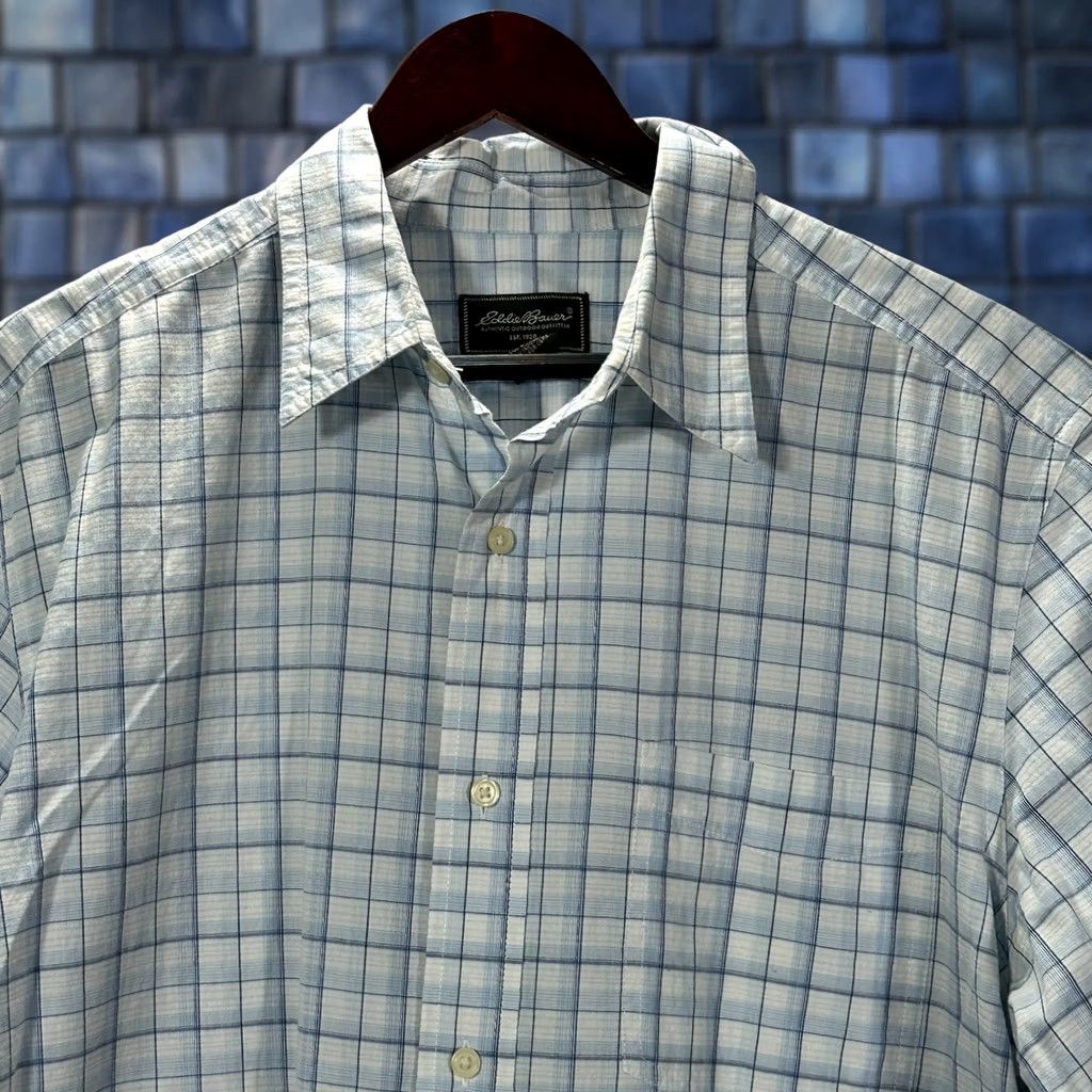 Eddie Bauer Eddie Bauer Shirt Mens Large Plaid Blue Short Sleeve Pocket Button-Up Cotton Nylon Size US L / EU 52-54 / 3 - 1 Thumbnail