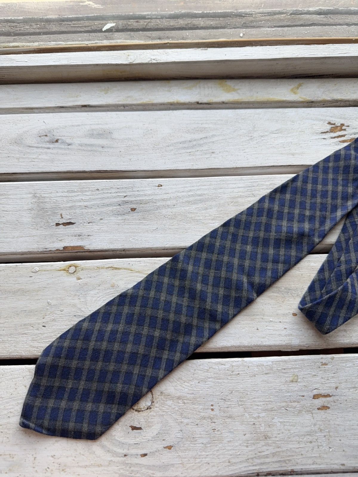 Designer × Giorgio Armani × Vintage Giorgio Armani Viscose Plaid Tie Blue Gray Check Made Italy Size ONE SIZE - 2 Thumbnail