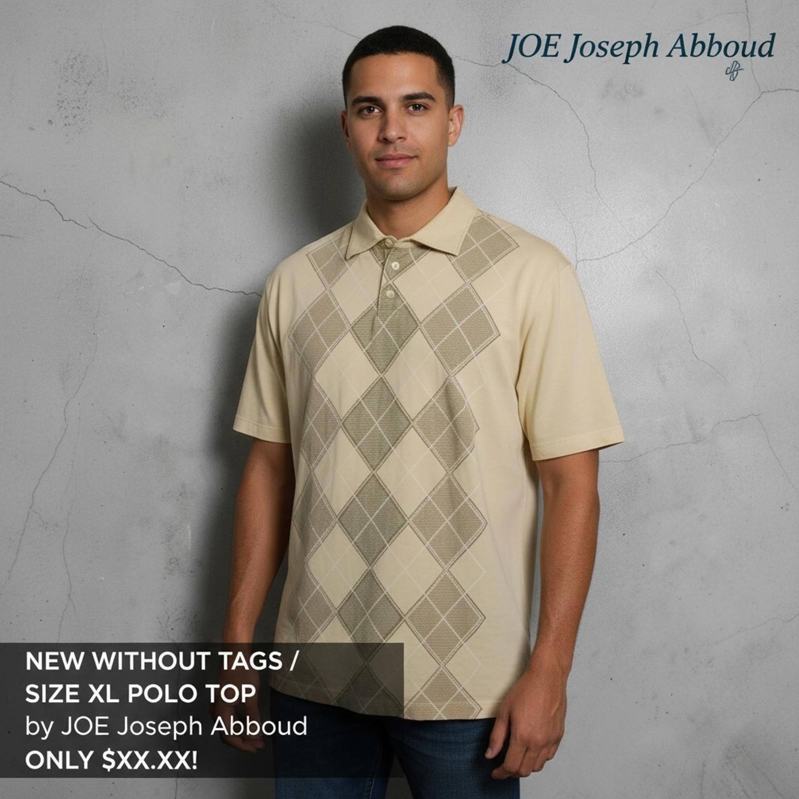 Other Men's Size XL Beige Argyle Polo Shirt by JOE Joseph Abboud Size US XL / EU 56 / 4 - 1 Thumbnail