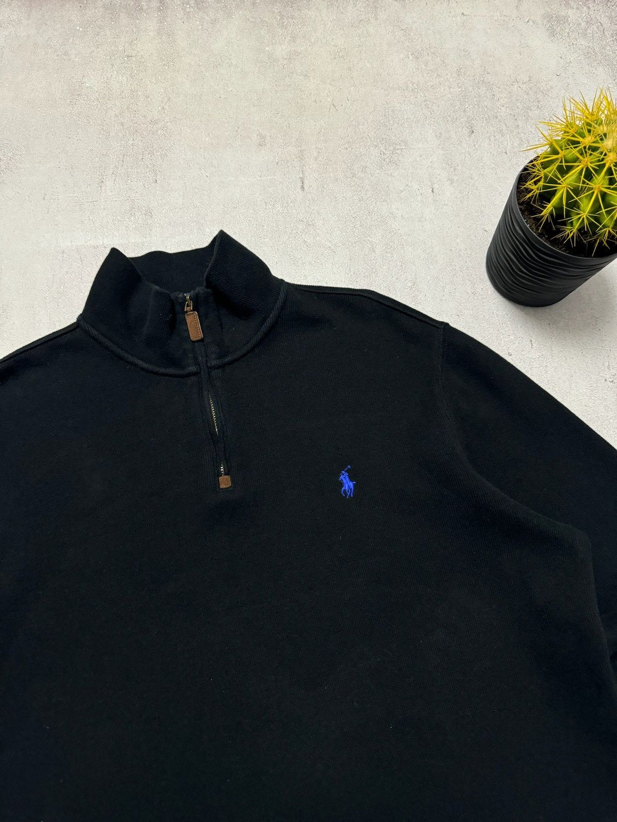 Polo Ralph Lauren × Vintage Vintage Polo Ralph Lauren Sweater Zip 1/3 Black Baggy 90s Size US L / EU 52-54 / 3 - 4 Thumbnail