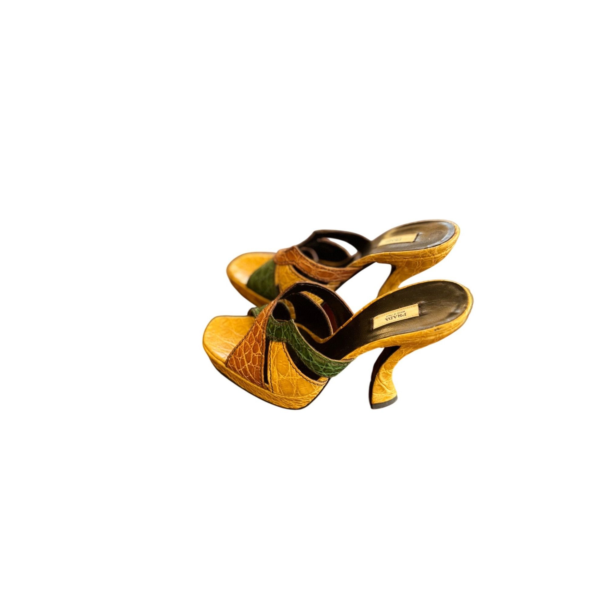 Prada Prada Cocco Lucido Crocodile Platform Mules 5" Heels Yellow Size US 9 / IT 39 - 3 Thumbnail