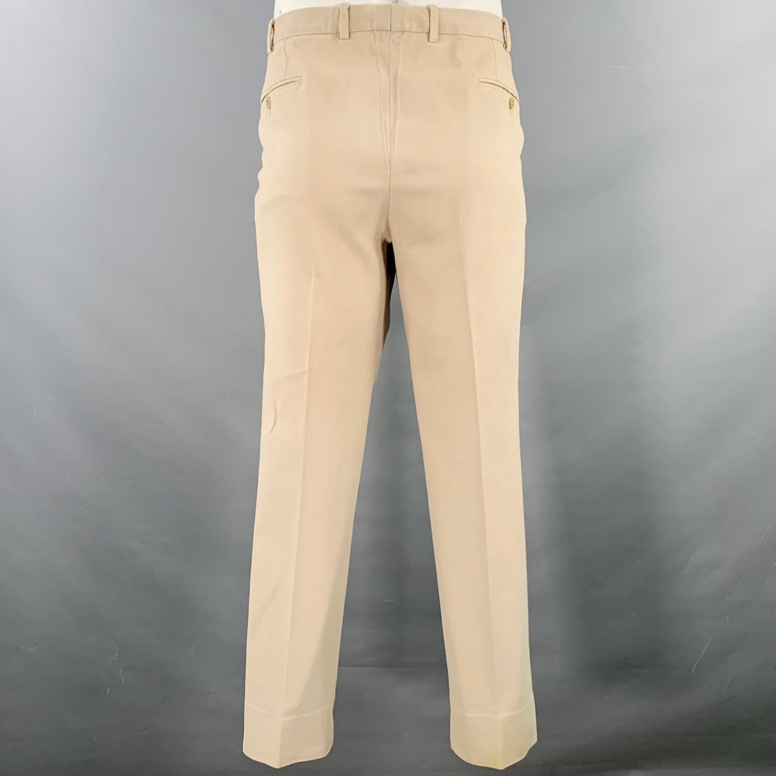 Ermenegildo Zegna ERMENEGILDO ZEGNA Beige Cotton Blend Flat Front Casual Pants Size US 38 / EU 54 - 2 Thumbnail