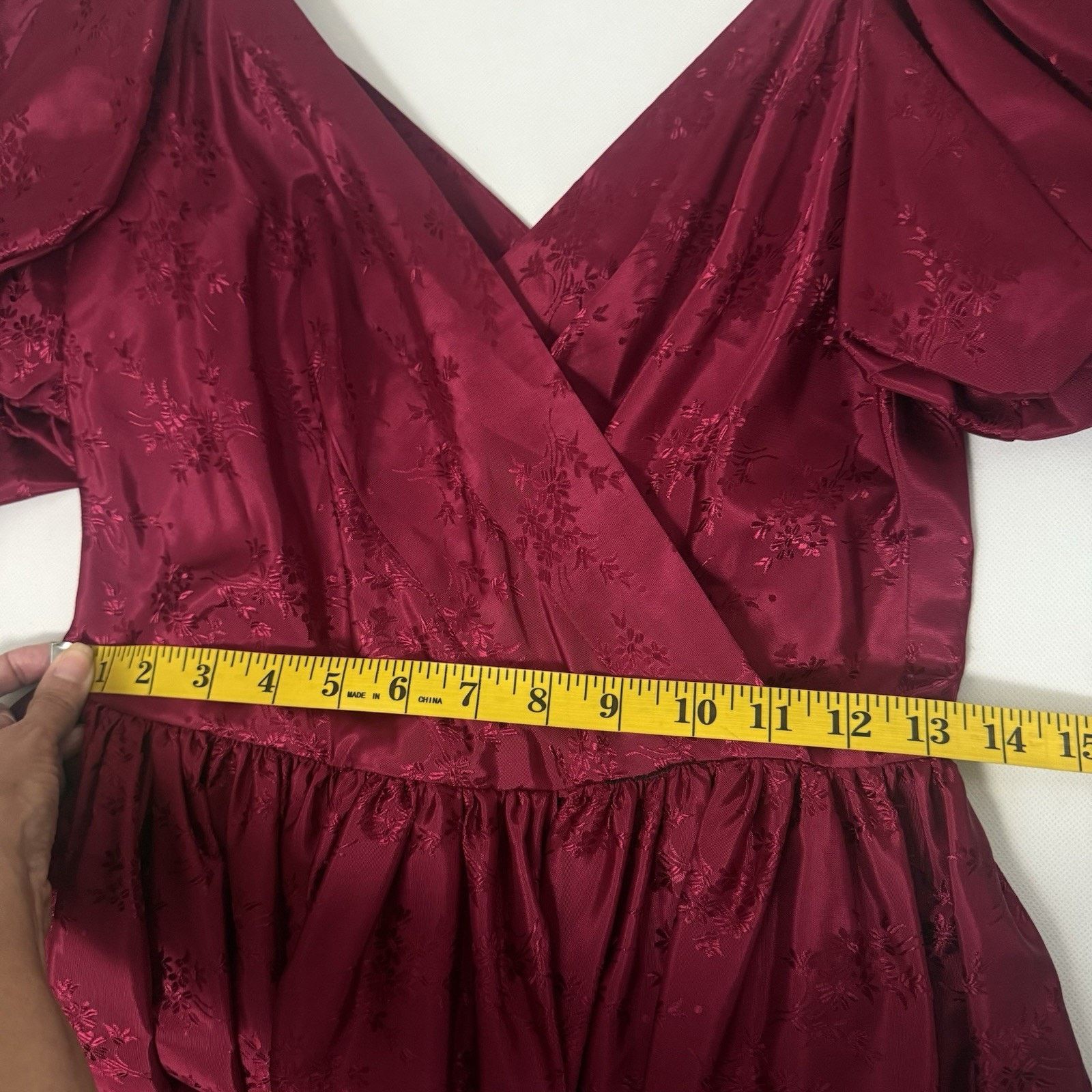 Handmade Vtg Nikki Dress Burgundy Satin Puff Sleeve Cottagecore Prom Size XL / US 12-14 / IT 48-50 - 8 Thumbnail