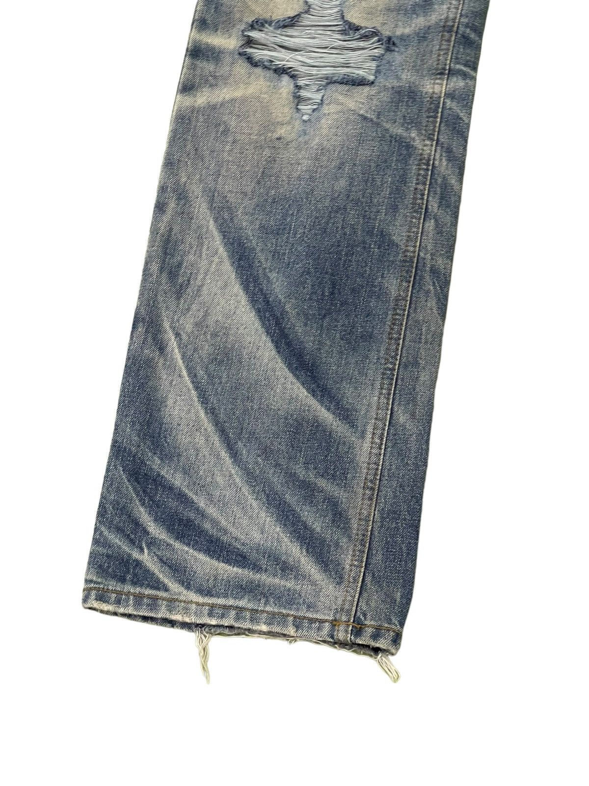 Japanese Brand Slim Jeans Improves Faded Distress Denim 8🟦7 Size US 35 - 5 Thumbnail