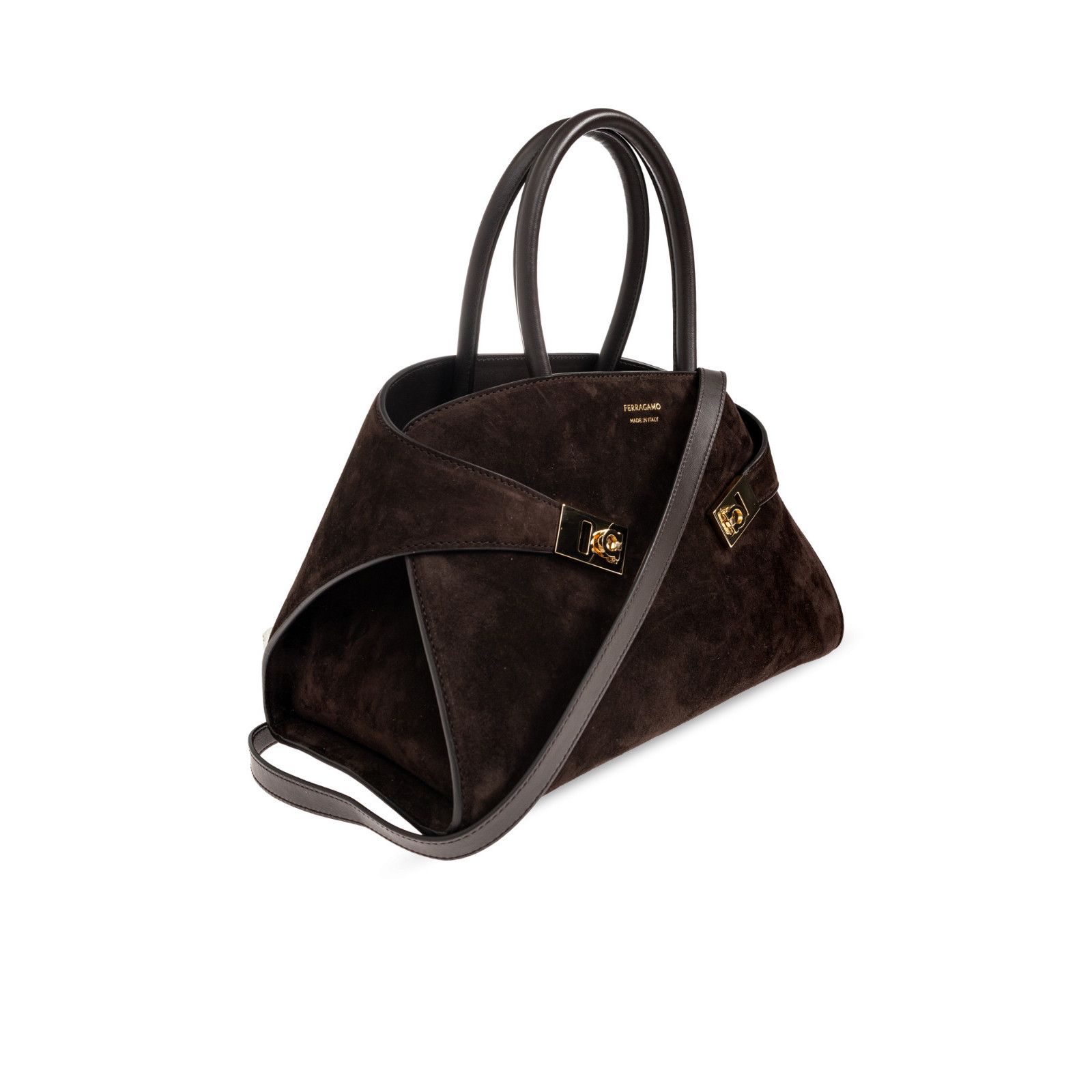 Salvatore Ferragamo FERRAGAMO Hug Suede Testa Di Moro Top Handle Bag New & Authe Size ONE SIZE - 3 Thumbnail