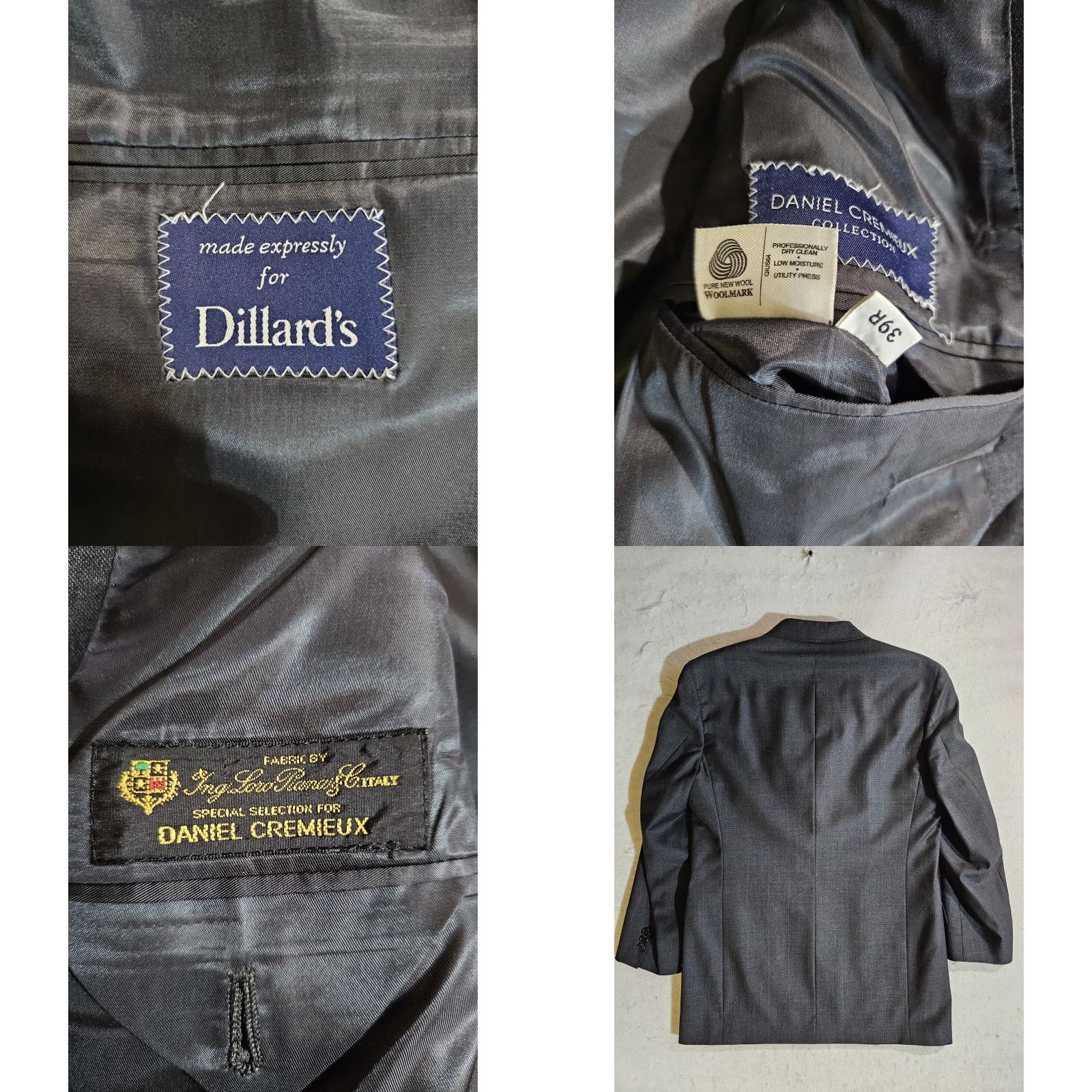 Cremieux Daniel Cremieux Blazer Suit Coat Mens 39R Black Wool Tweed 3-Button Front Notch Lapel Double-Vented Regular Fit Vintage No Size 40R - 8 Thumbnail