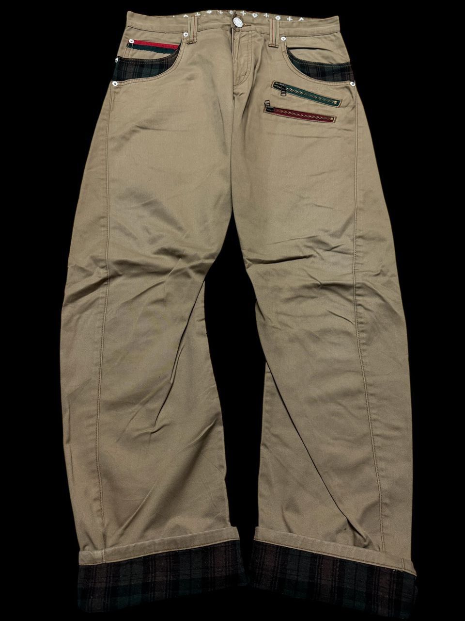 Tornado Mart 💥Insane💥Vintage Doublefocus Zipper Punk Jeans Beige Size US 31 - 1 Thumbnail