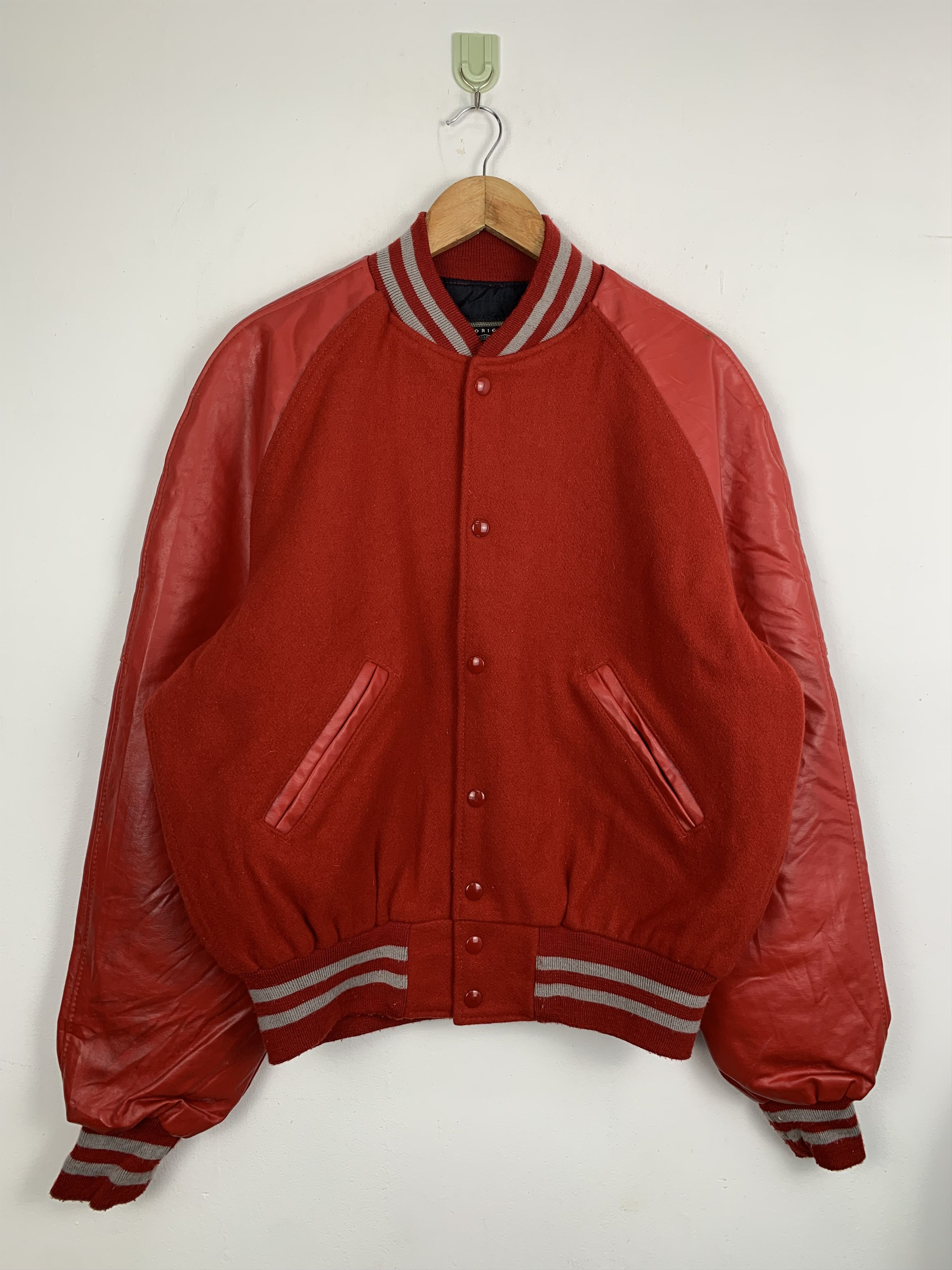 Holloway Vintage 80s Holloway Sleeve Leather Varsity Jacket Red V0504 Size US M / EU 48-50 / 2 - 1 Thumbnail