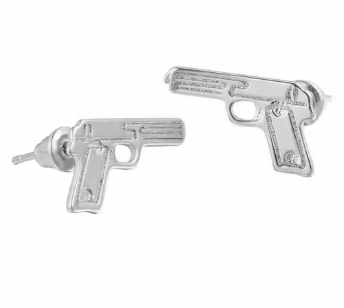 Jewelry × Sterling Silver Pistol Gun Earrings Glock Shooter Stud Banger Jewelry Size ONE SIZE - 4 Thumbnail