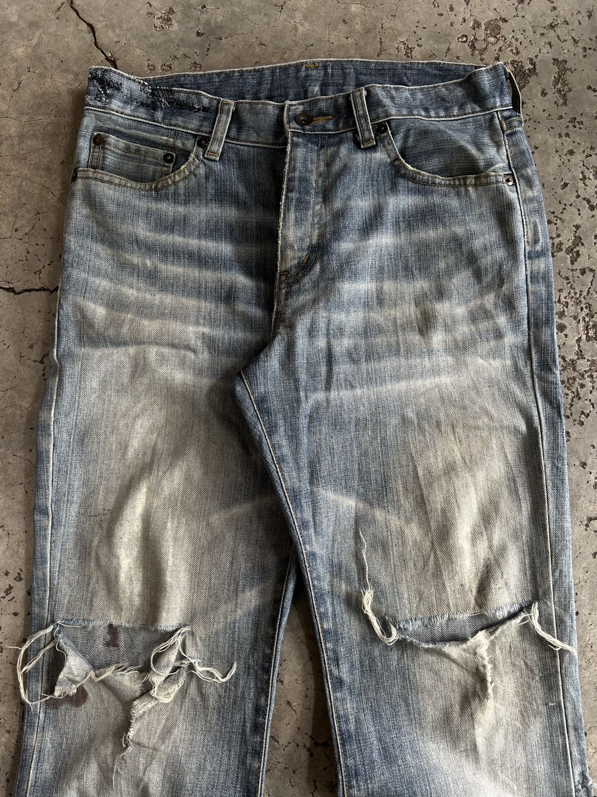 Thrashed Repaired Vintage Bootcut Denim Jeans Distressed