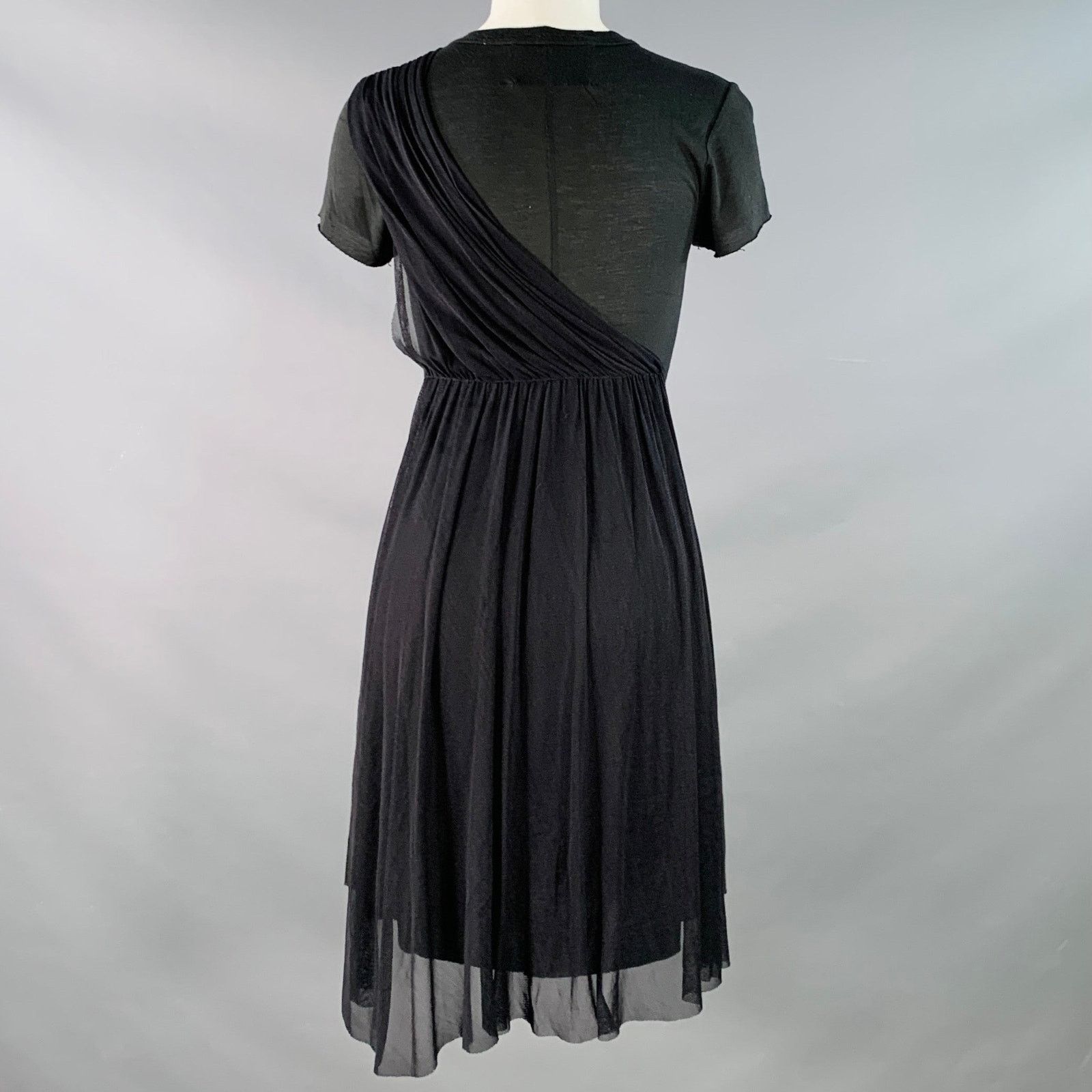 A.L.C. Black Modal Silk Mesh Mixed Fabrics Short Sleeve Dress Size S / US 4 / IT 40 - 4 Thumbnail