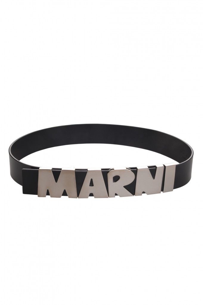 Last Size Marni SS 22 Black Leather Metal Logo Belt