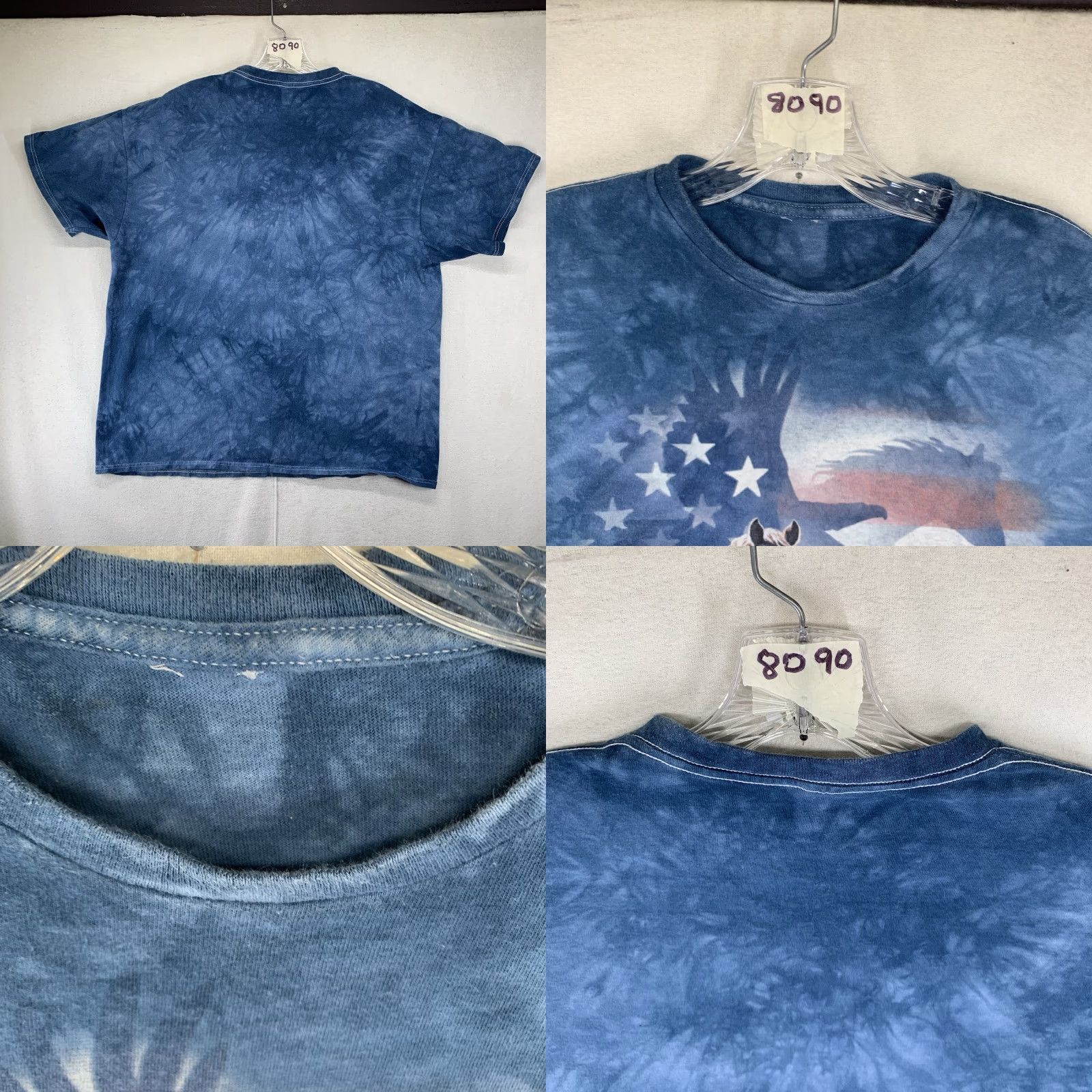 The Mountain VINTAGE The Mountain Men's Cotton T-Shirt Oversized Medium Patriotic American Flag Eagle Horse Stars Stripes Blue All Seasons Size US M / EU 48-50 / 2 - 8 Thumbnail