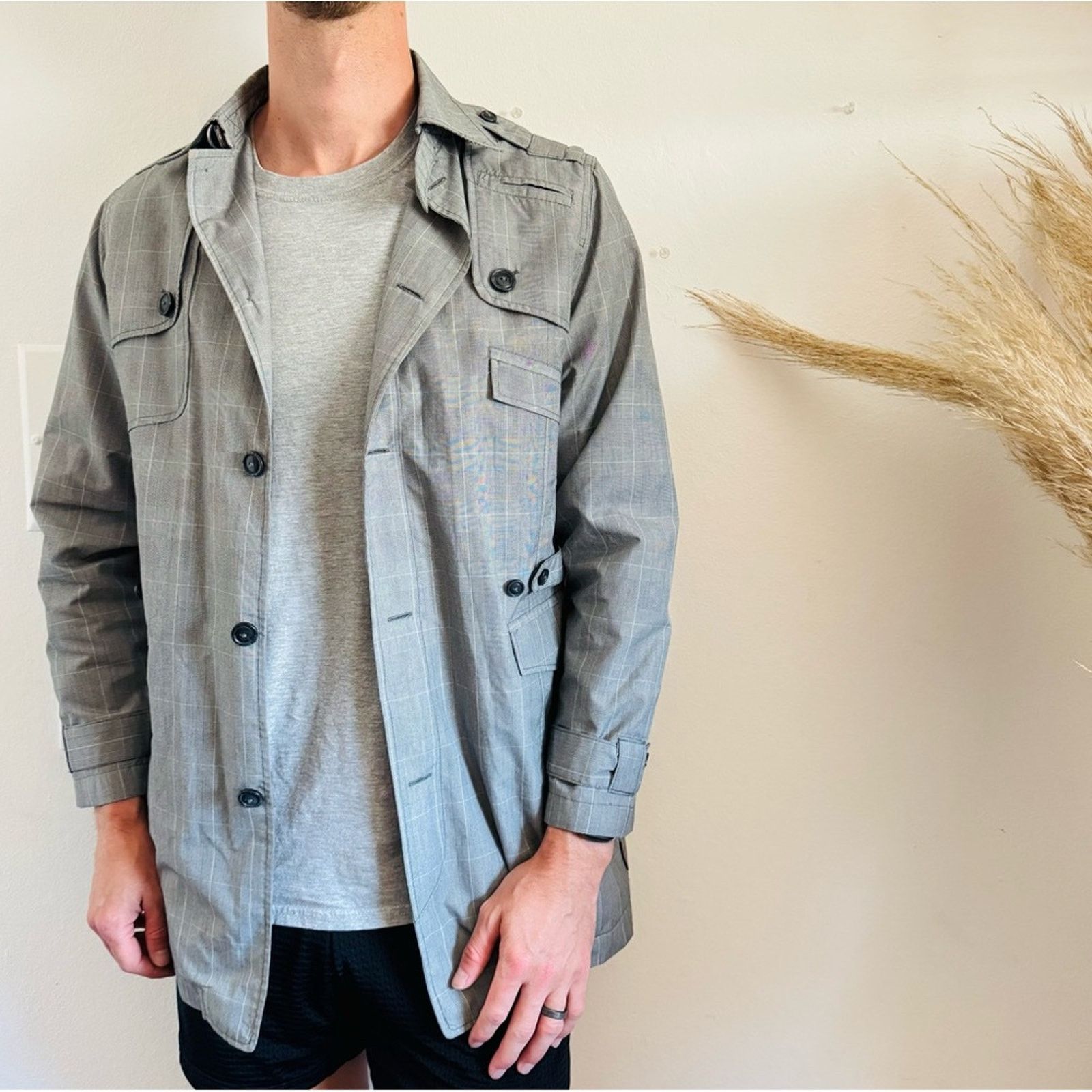 Five Four FIVE FOUR Grey Gray White Print Button Utility Jacket Coat S Size US S / EU 44-46 / 1 - 1 Thumbnail