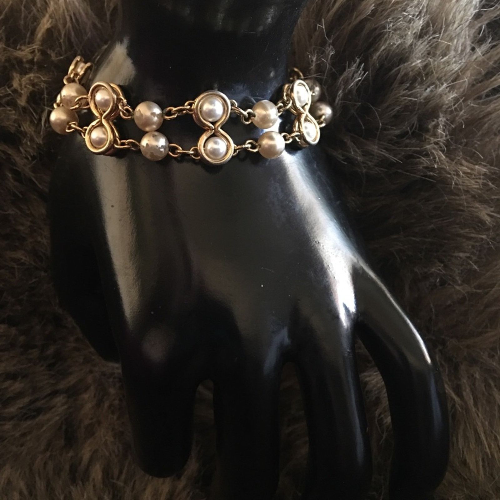Jewelry Vintage 50s Goldette NY pearl gold tone bracelet Size ONE SIZE - 4 Thumbnail